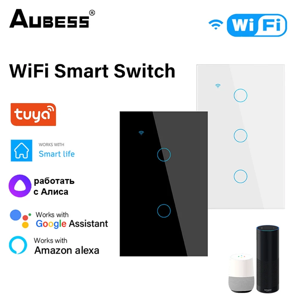 1/2/3/4gang TUYA WiFi Smart Touch Switch Home Light Wall Button 120*72mm Neutral wire for Alexa and Google Home Assistant