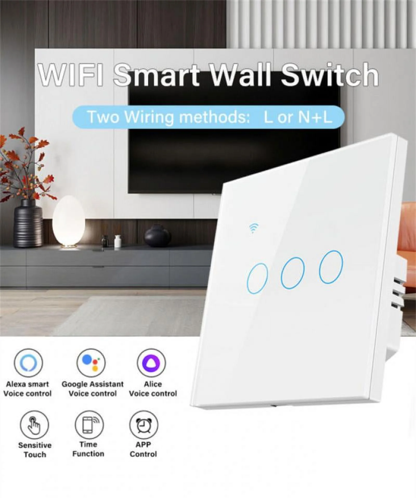 1/2/3/4 Gang Tuya WiFi Touch Smart Light Switch NO Neutral Wire Required UK Hot
