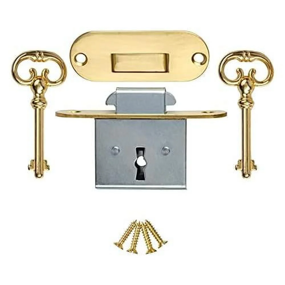 Rounded Full Mortise Lock W/Two Skeleton Keys For Roll Top Desk - Antique Furniture Hardware | -032-L