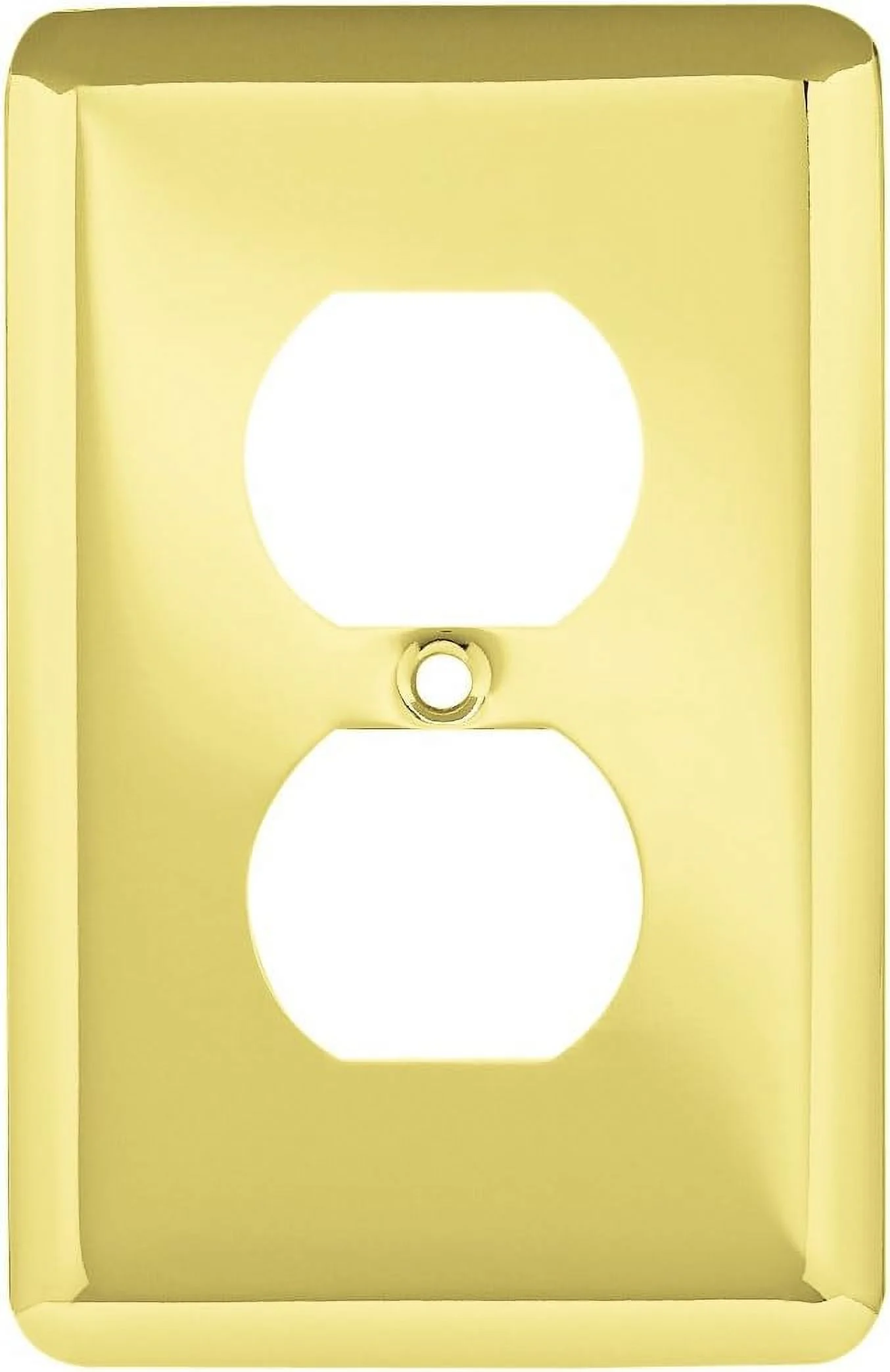 Stamped Steel Round Single Duplex Outlet Wall Plate / Switch Plate / Cover, Polished Brass, Packaging May Vary