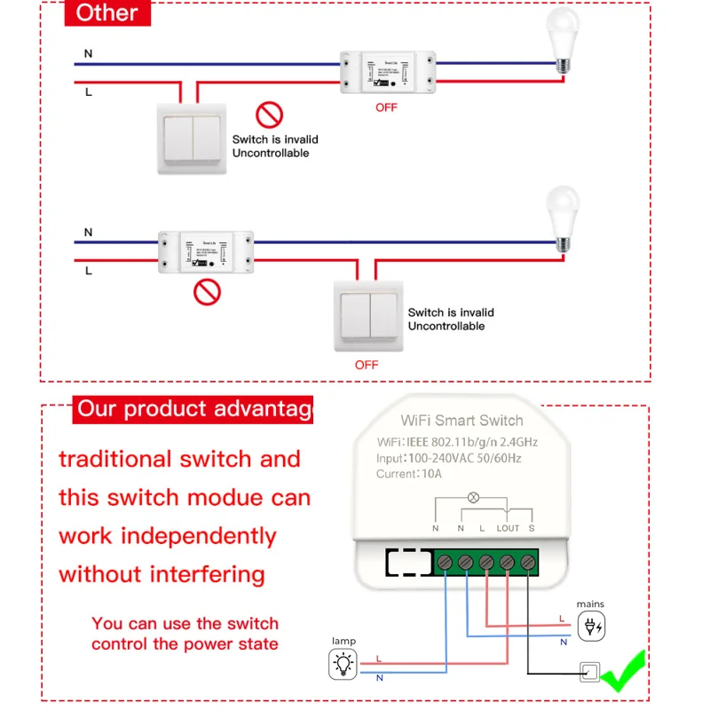 1gang MINI Wifi Smart Switch Timer Switches Smart Home Automation Compatible with Tuya Alexa Google Home