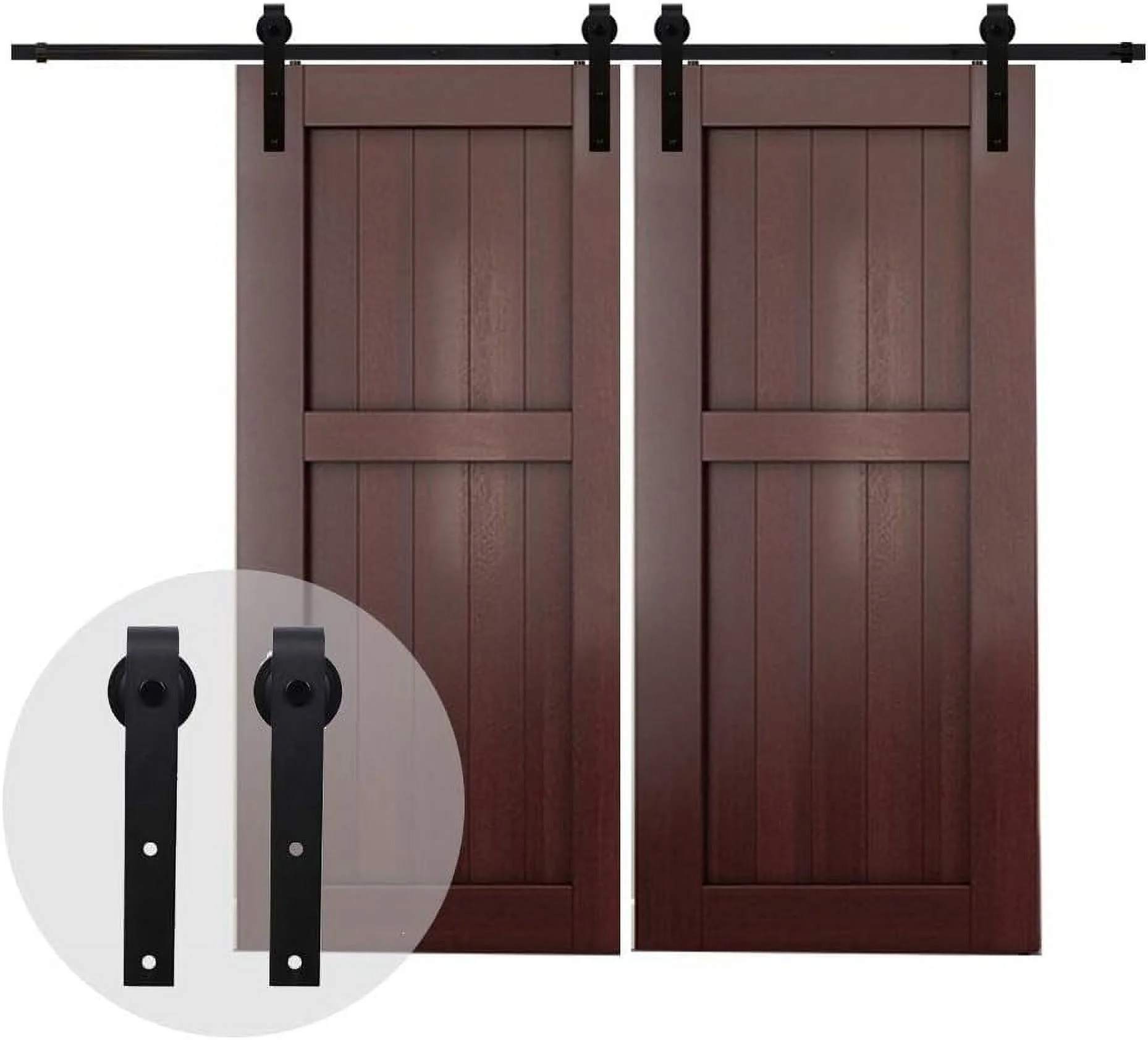 6FT Heavy Duty Sturdy Sliding Barn Door Hardware Kit for Double Door, Easy to Install,Slide Smoothly and Quietly, Fit Double 18