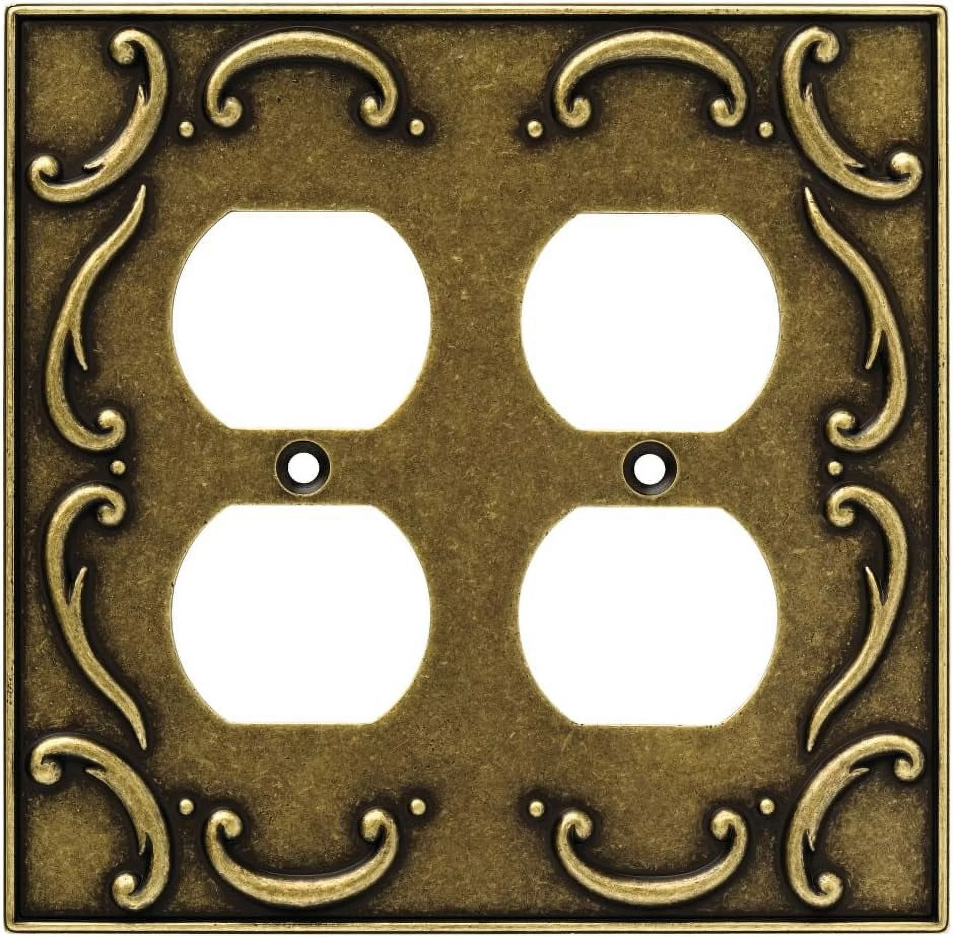 126384 French Lace Double Duplex Outlet Wall Plate / Switch Plate / Cover, Burnished Antique Brass