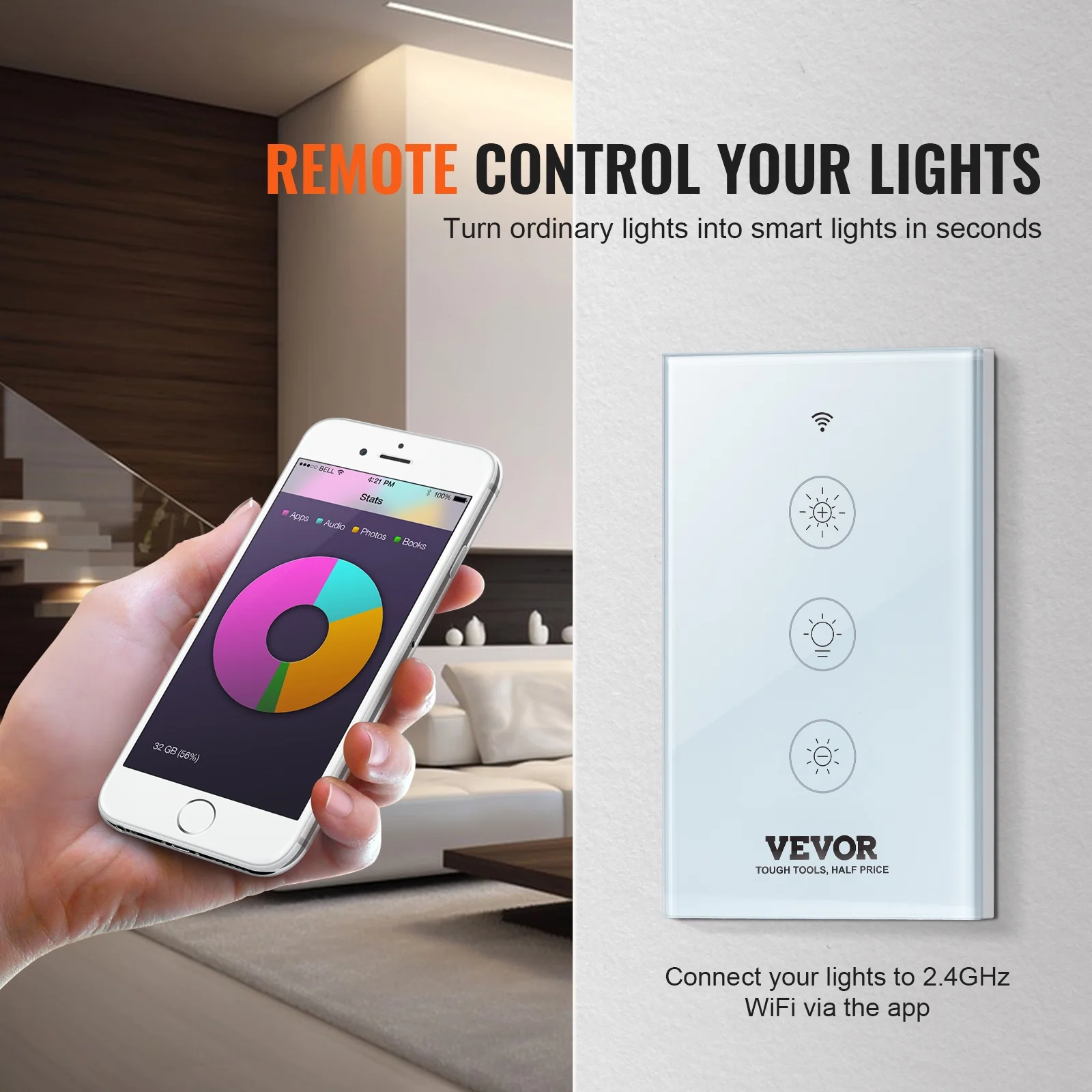 SKYSHALO Smart Light Dimmer Switch Wi-Fi 2.4GHz LED Dimmable Switch Remote Control