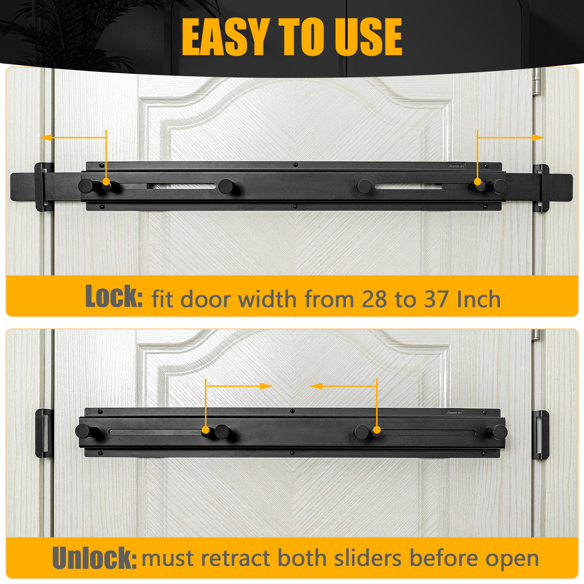 Door Barricade Bar with Door Hook Door Hanger (SS) Patented Design for Security Reinforcement and Home Protection. Stop House Invasion and Intruder on Front Door, Bathroom and Bedroom. Childproof.