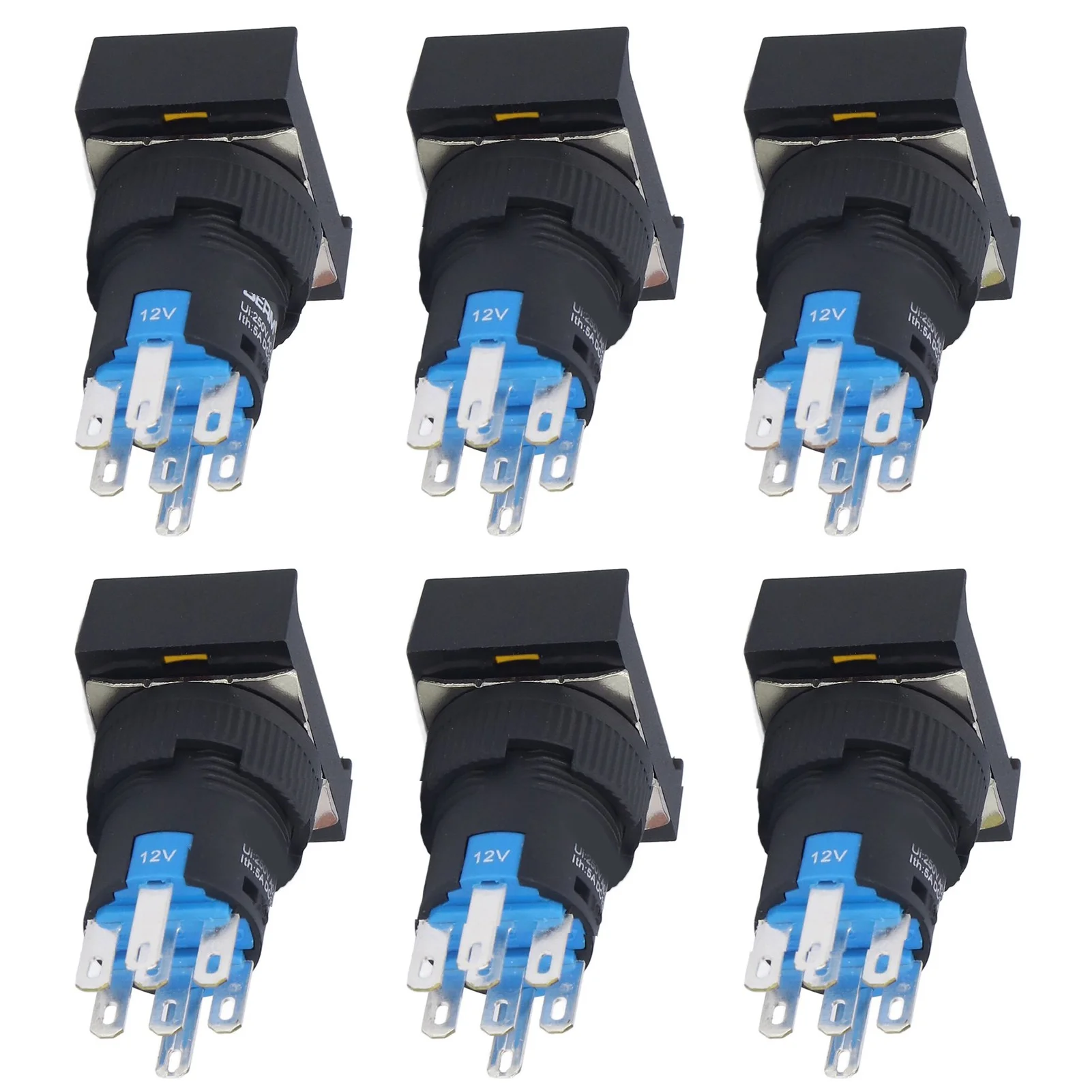 Uadme 25Pcs Micro Squares Push Button Switch - ABS Brass Self Locking Switches with Light 16mm 12V(Yellow)