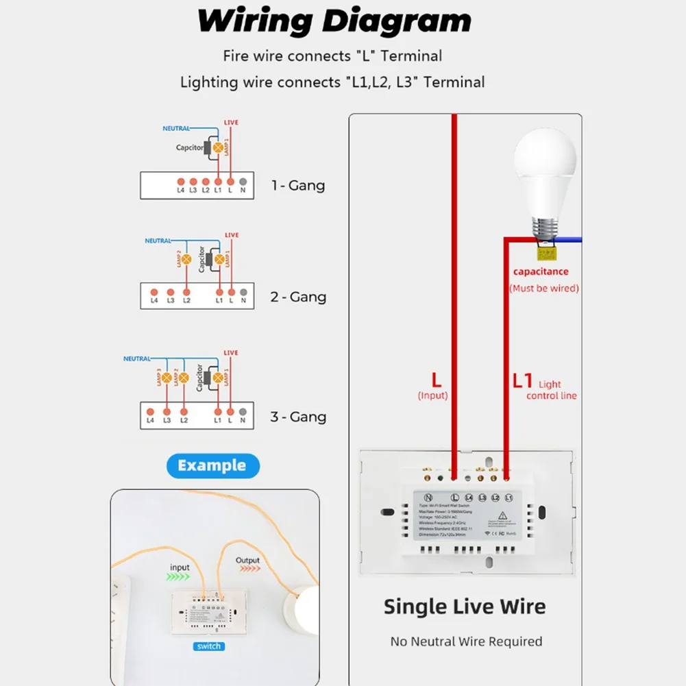 WiFi Switch Smart Home Touch RF Light Wall Panel 1/2/3 Gang Black US