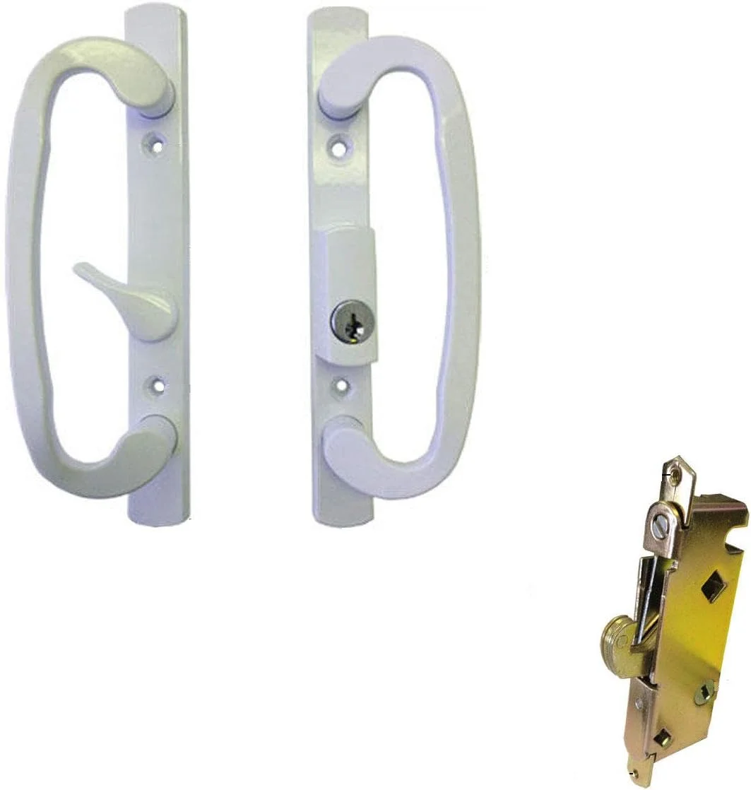 Sliding Glass Patio Door Handle Set with Mortise Lock, White, Keyed, 3-15/16