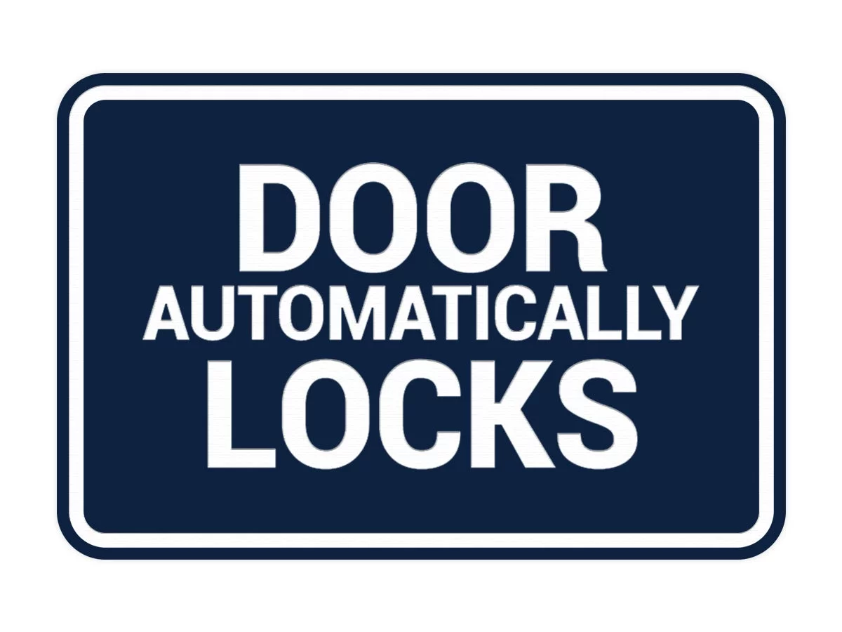 Signs ByLITA Classic Framed Door Automatically Locks Sign (Navy Blue / White) - Large