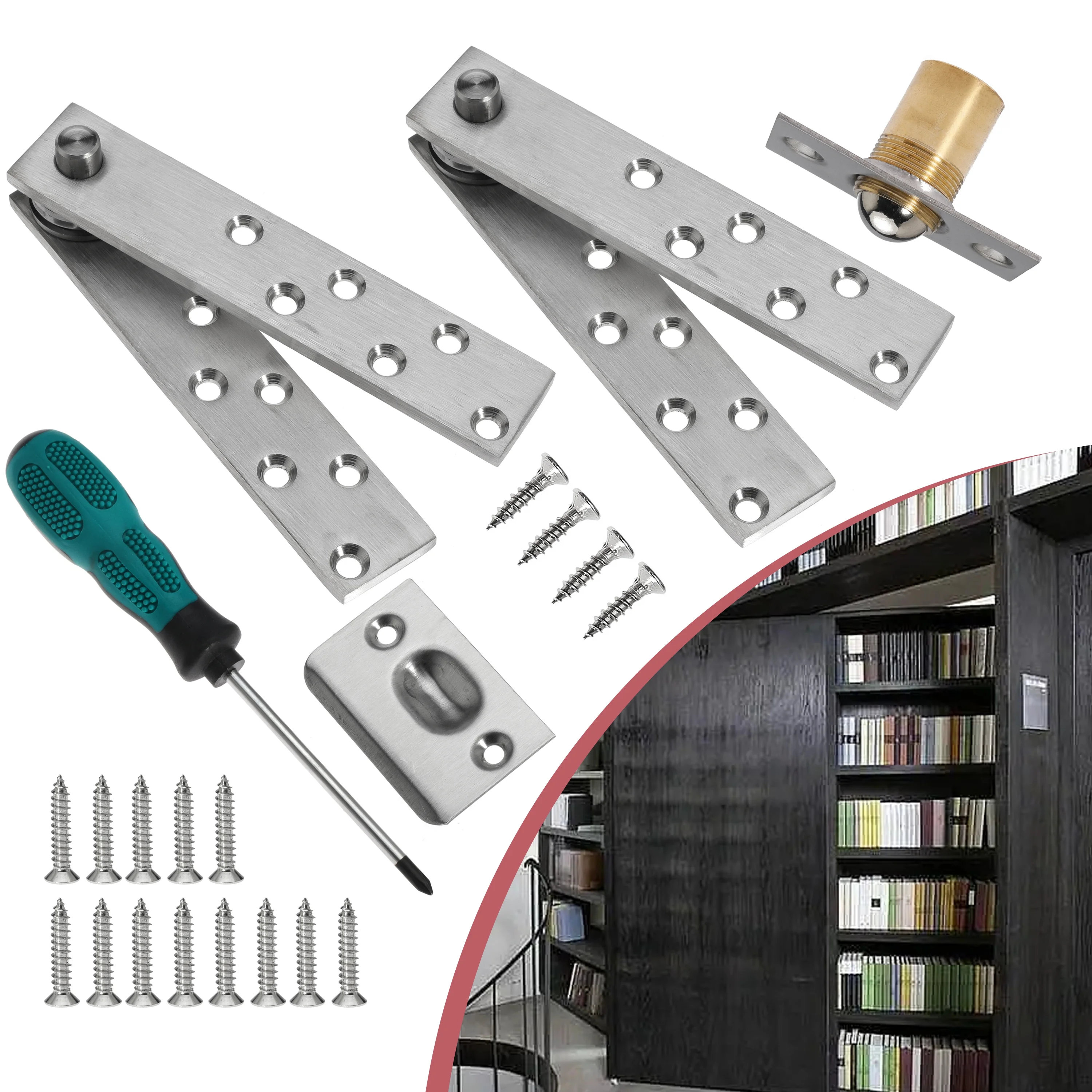 Door Pivot Hinges Invisible Pivot Hinge System for Wood Doors, Hidden Doors, Bookcases 300 lb Heavy Duty Capacity, 360 Degree Rotation Stainless Steel Construction (Heavy Duty)