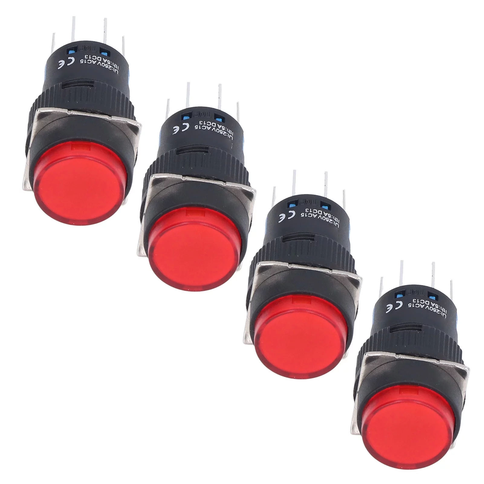 25Pcs Momentary Push Button Switch, Pushbutton Switches, Self Locking 8 Pin Round with Light 24V LA16-22DS-Y 16mm(Red)