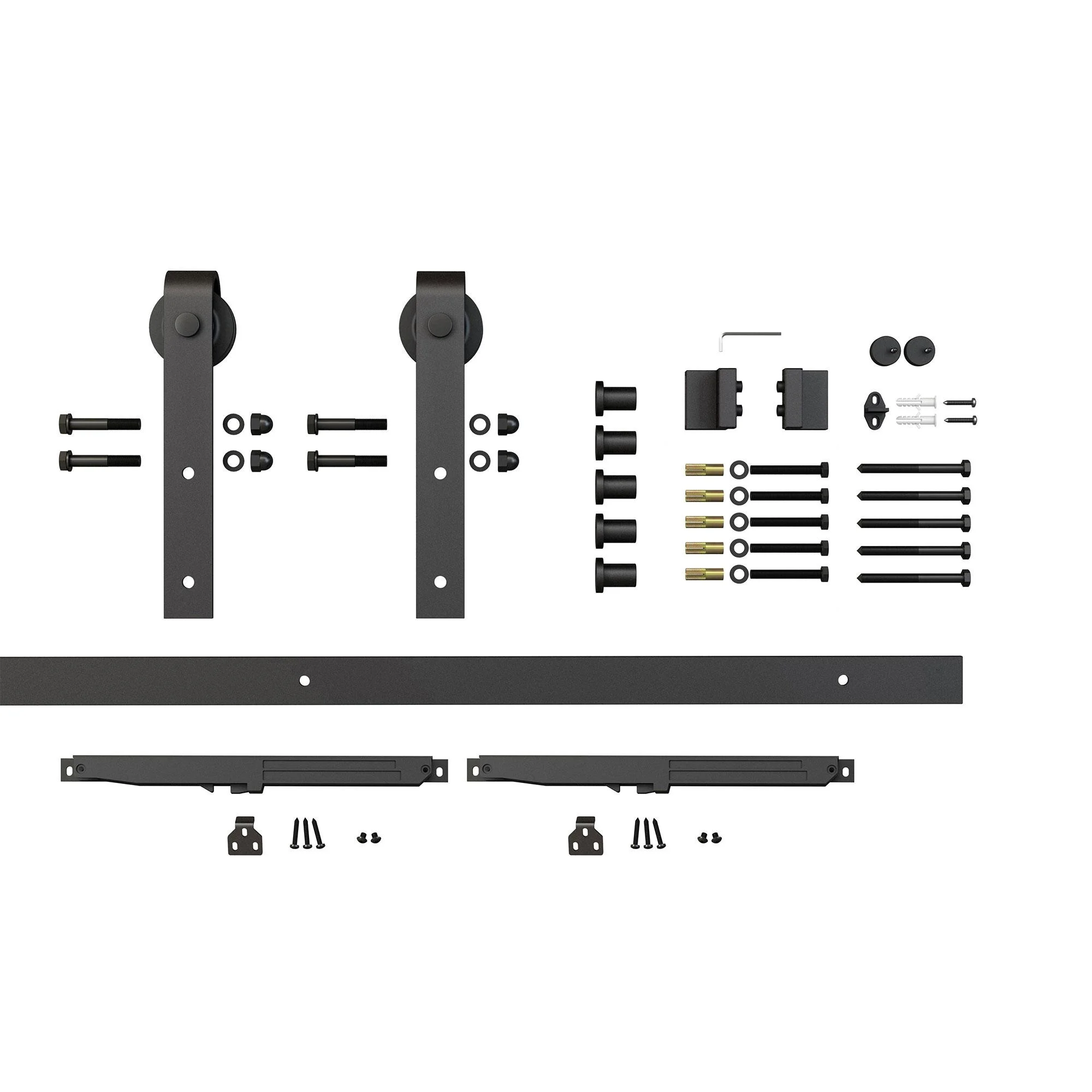 Architectural Products by Outwater 6.5 Ft Barn Door Soft Close Espresso Solid Steel Sliding Rolling Barn Door Hardware Kit for Single Wood Doors