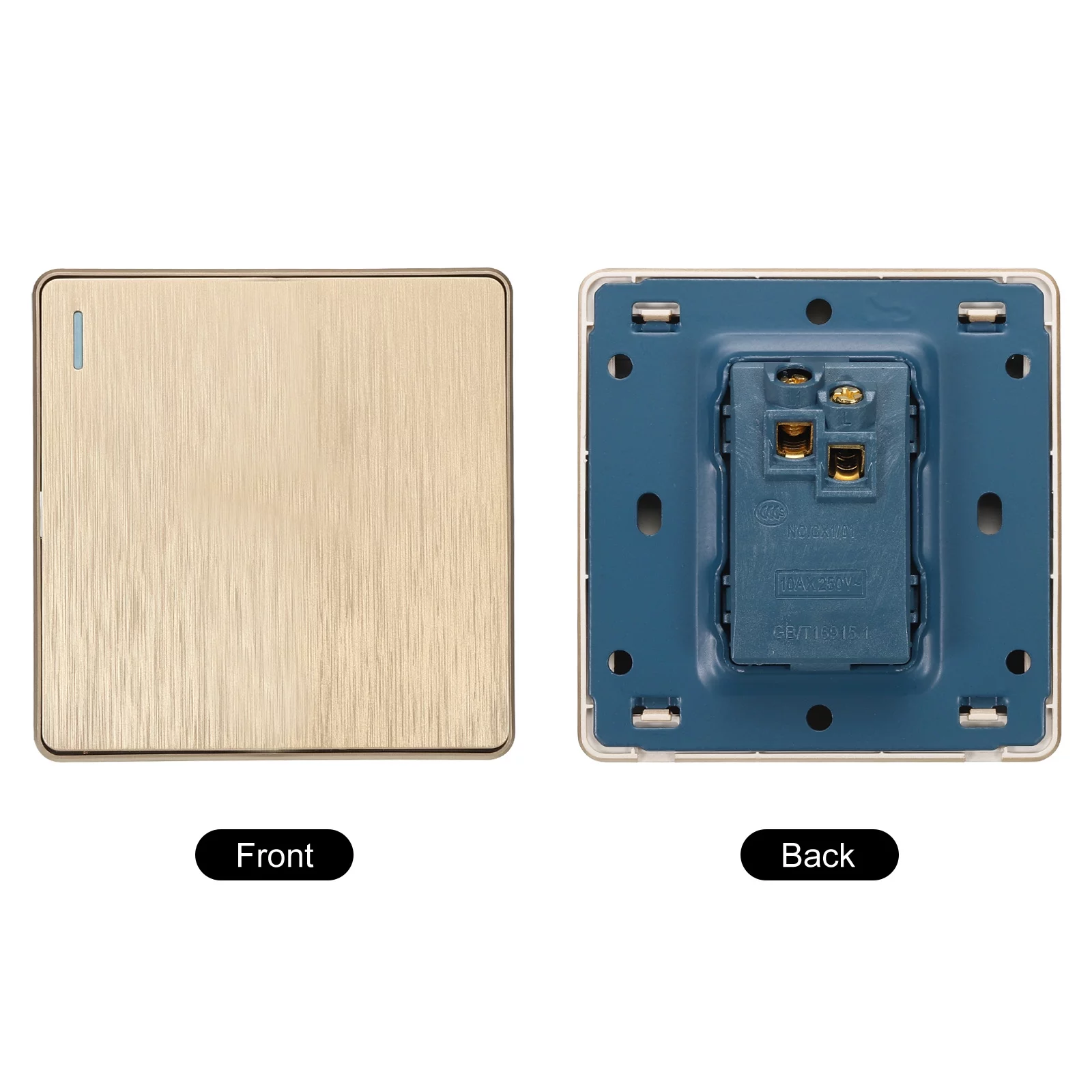 Light Switch Wall Push Button 1 Gang 1 Way Gold Tone 250V 10A 86x86mm Pack of 5