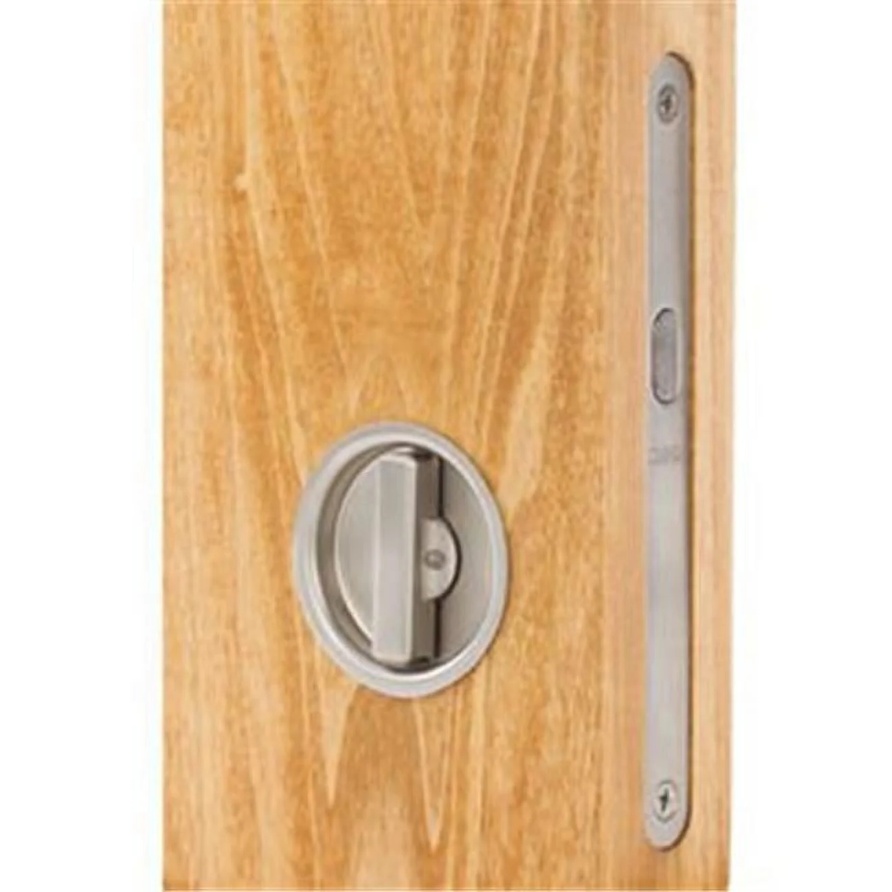 2 in. Backset Sliding Pocket Door Mortise Lock with Round Trim, Satin Stainless Steel