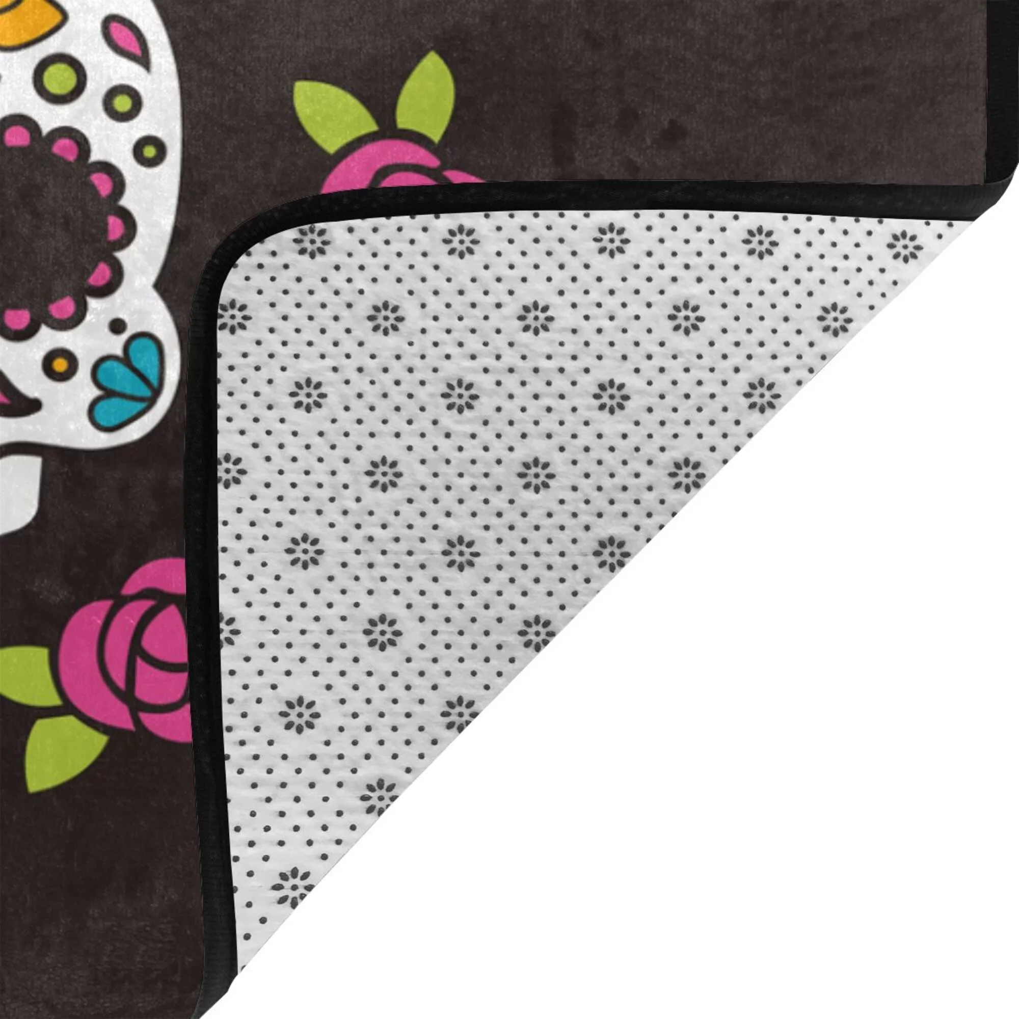 DouZhe Skull Skeleton Flowers Pattern Area Rugs Non-Slip Machine Washable Floor Mat, Day of The Dead Style Carpet Doormat, 63x48 inches