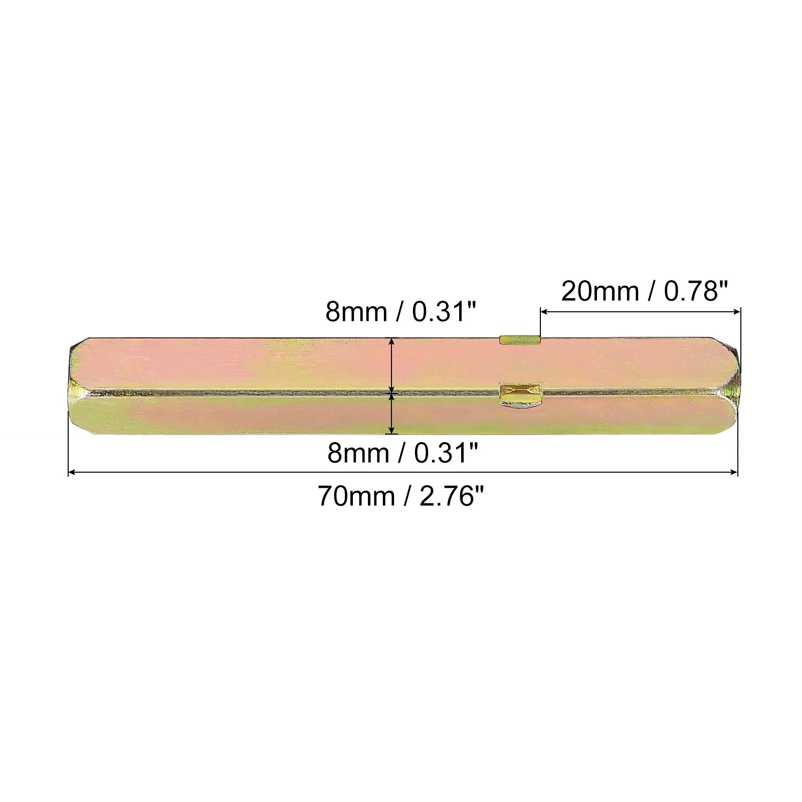 Door Knob Spindle, 70mm Long Door Spindle Replacement Door Handle Parts for 25mm Thick Doors, Gold