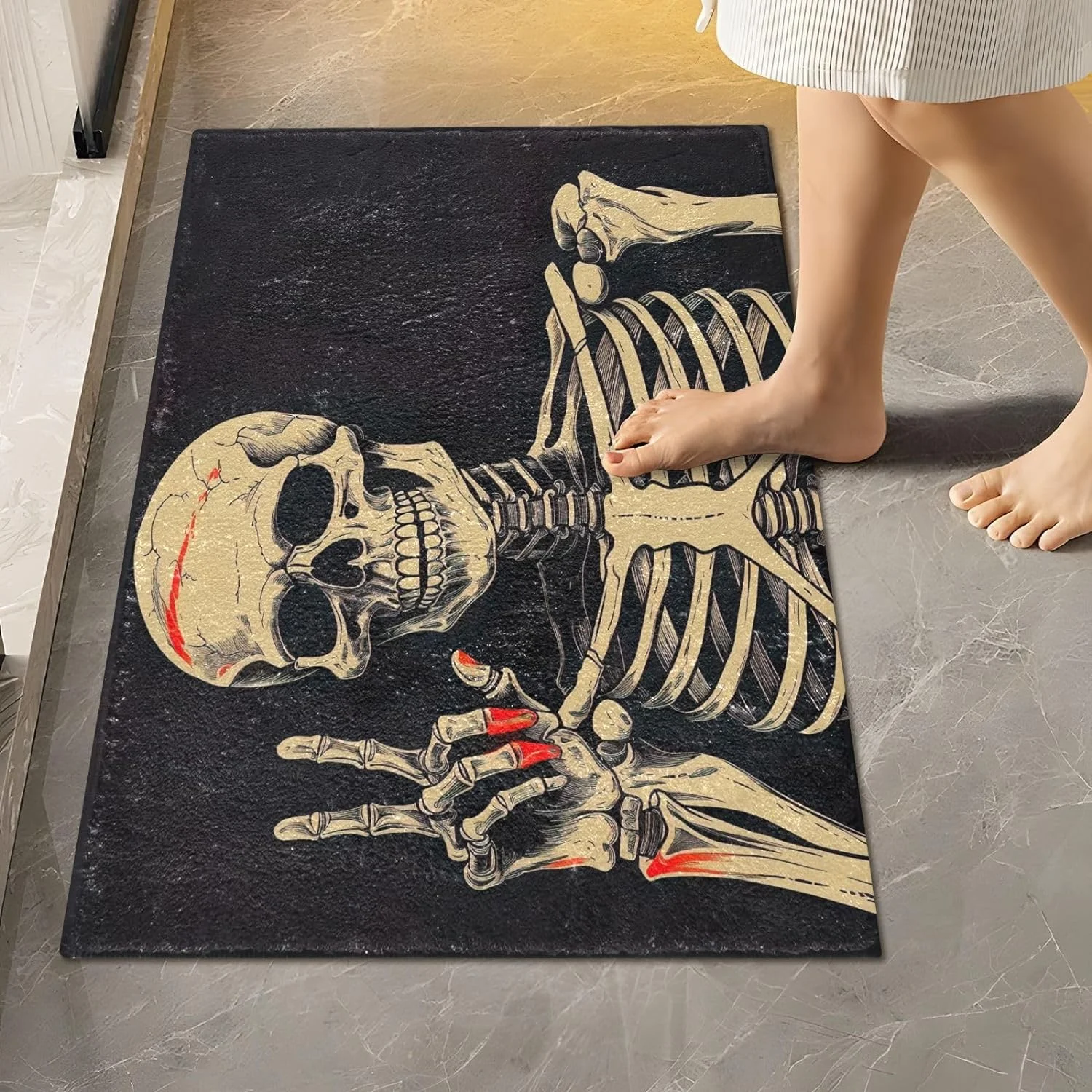 GZHJMY Bathroom Rug Funny Skeleton Soft and Absorbent Bathroom Carpet Non-Slip Machine Washable Plush Bath Floor Rug Door Mat for Bathtubs, Toilet,Kitchen, 16x24 in Carpet Runner