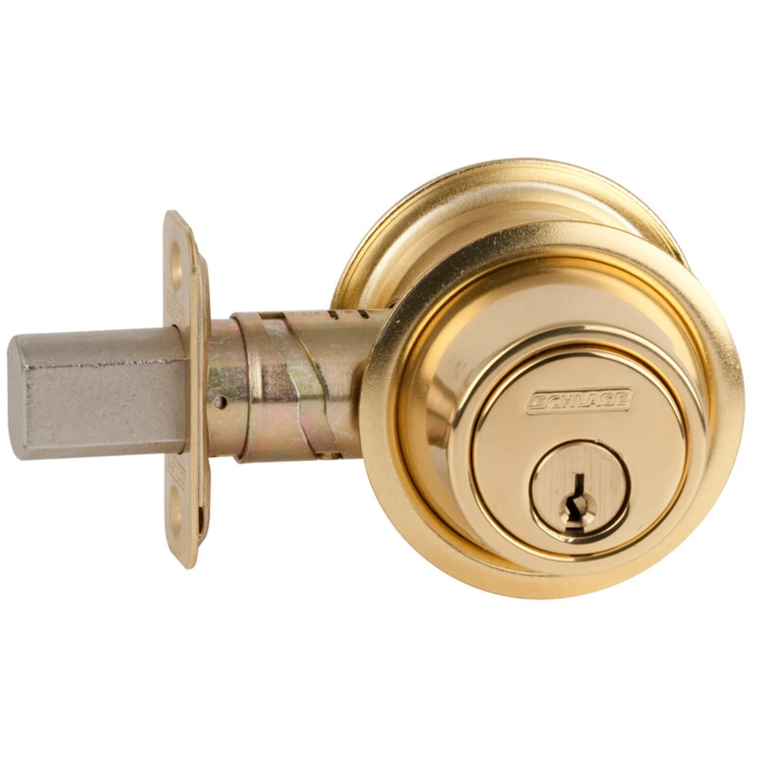 Schlage B562P 605 C123 Grade 2 Double Cylinder Deadbolt Conventional Cylinder Adjustable 2-3/8 and 2-3/4 Backset C123 Keyway Bright Brass Finish