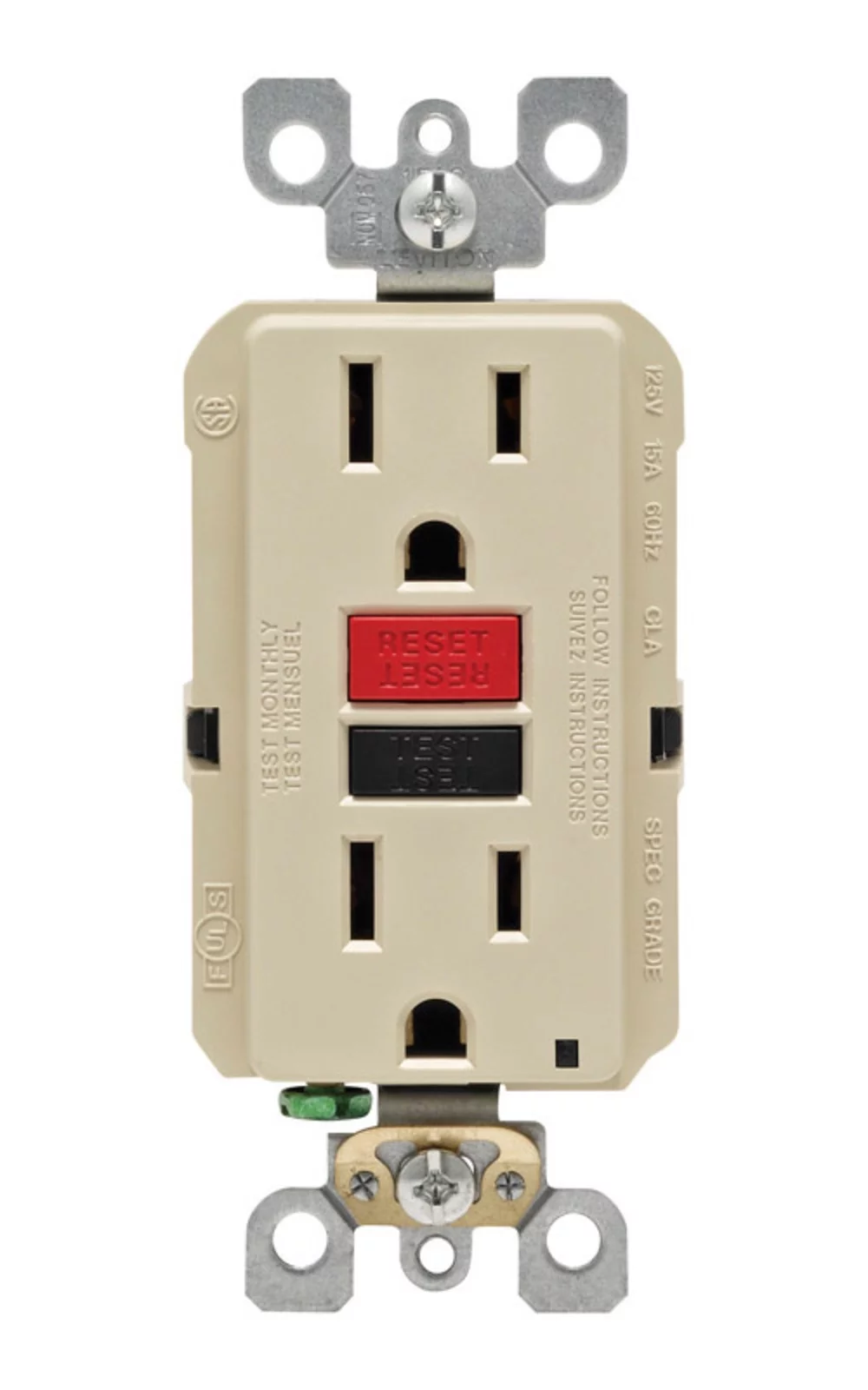 Leviton GFNT1-0RI Smartlockpro 15 Amps 125 V Duplex Ivory Gfci Outlet 5-15R