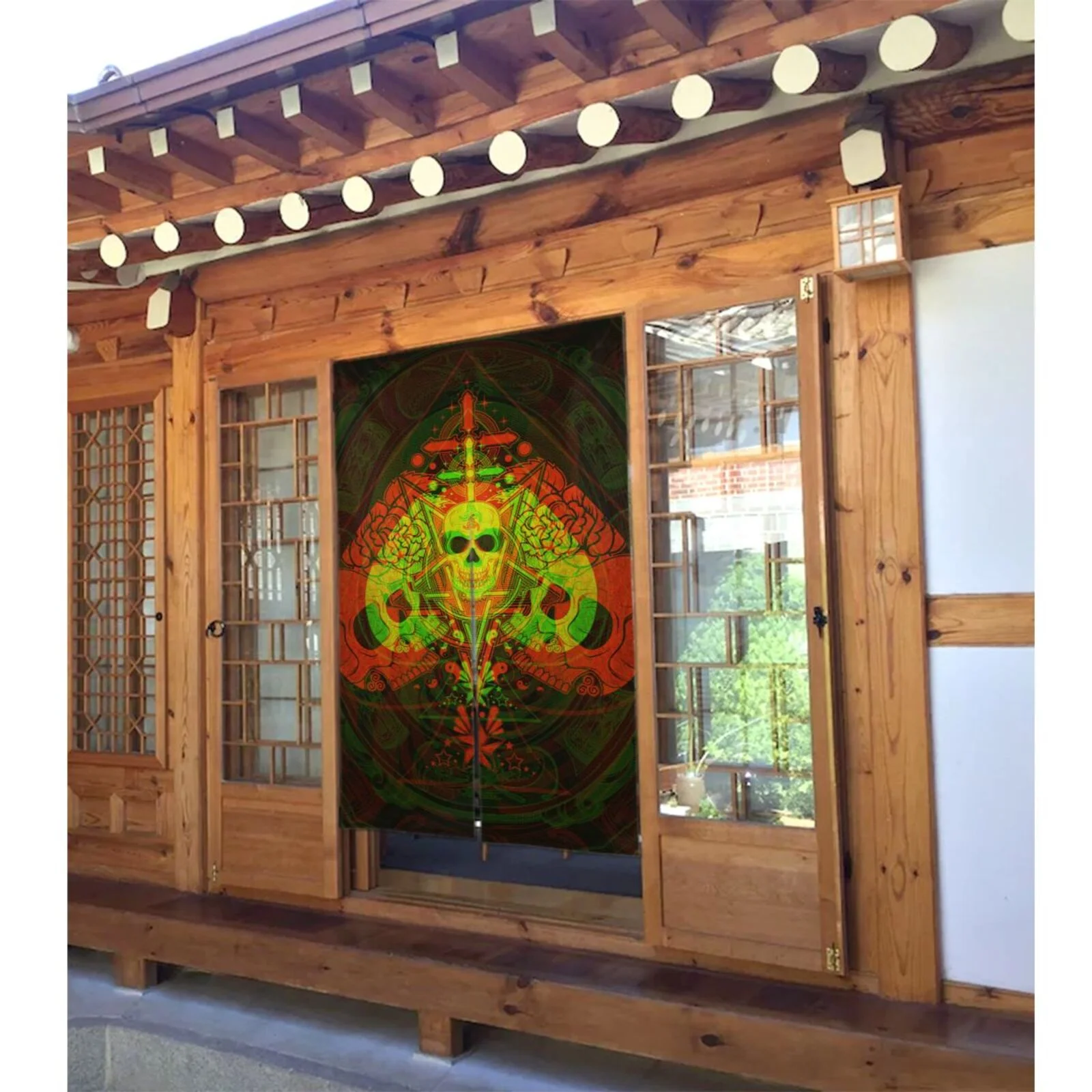 XMXT Japanese Noren Doorway Room Divider Curtain,Red Skeleton Ace Print Restaurant Closet Door Entrance Kitchen Curtains, 34 x 56 inches