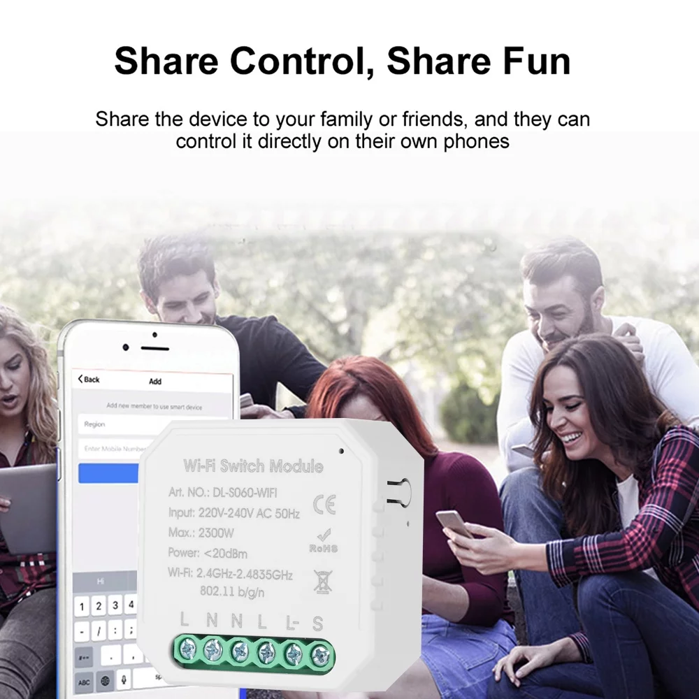 Carevas DIY One Way Smart Switch Small Body APP Remote Control WiFi Switch Timer Switch Compatible With HomeNest &