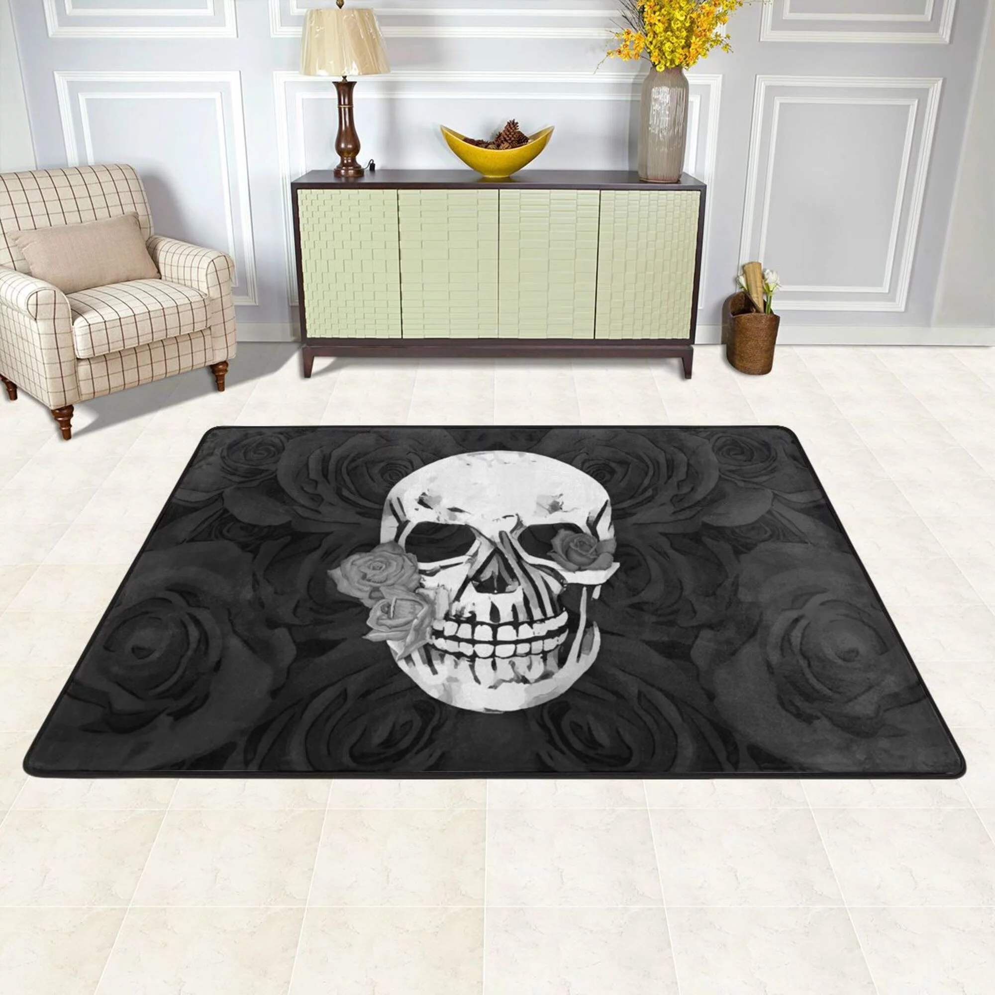 XMXY Area Rugs Doormat Outdoor Entrance, Aged Floral Skeleton Print Facecloth Non-slip Floor Mat Rug for Living Room Kitchen Sink Area Indoor,36