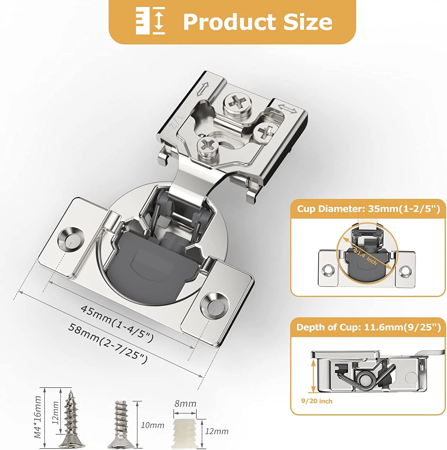 FURNIWARE 10 Pieces Soft Closing Cabinet Hinges, 1/2 inch Overlay Cabinet Hardware Hinges Nickel Plated- 105 Degree 1/2