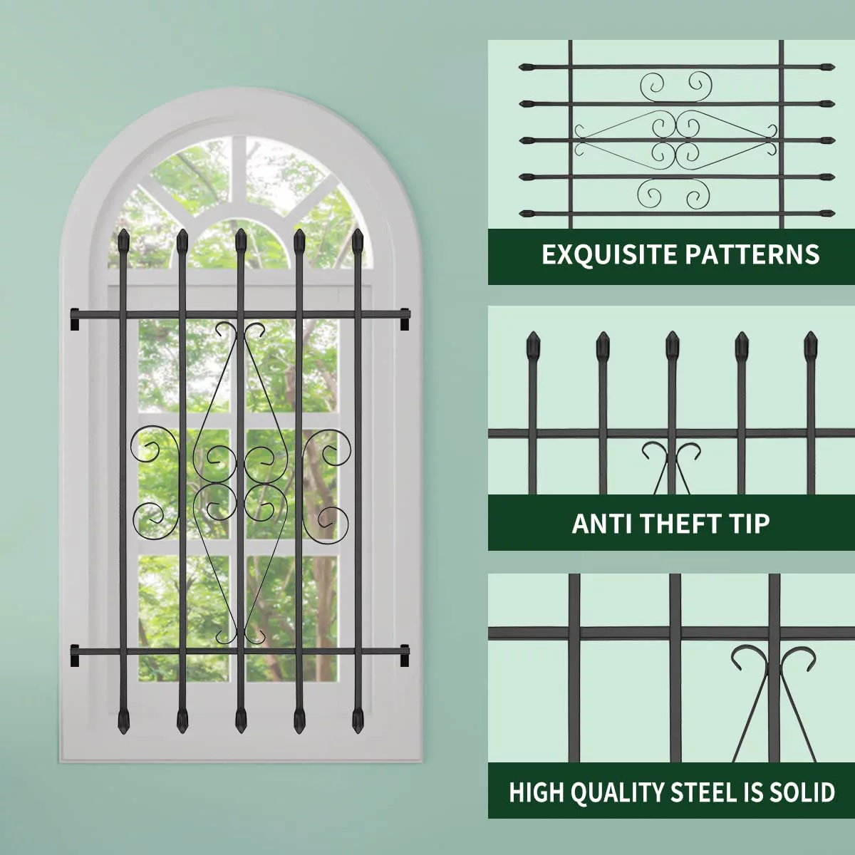 Grisham Spear Point Window Bar Guard,Security Bars for Windows Prevent Burglary(30x54, Black,Installation accessories are not included.)