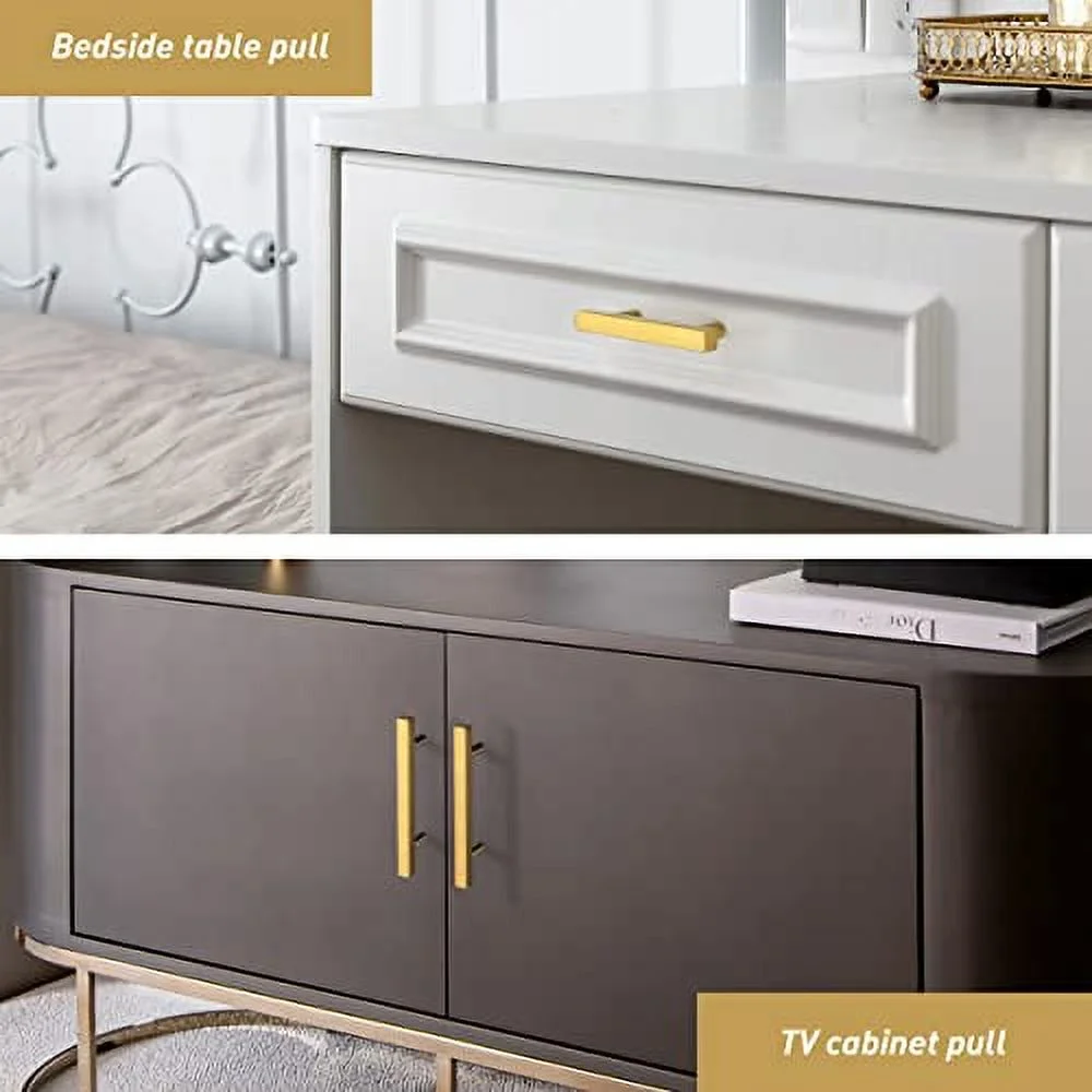 GOLDENTIMEHARDWARE 3 Inch Gold Cabinet Handles,30 Pack Brushed Brass Cabinet Pulls,Kitchen Handles for Cabinets and Drawers,Modern Square Gold Dresser Handles,5 Inch Overall Length