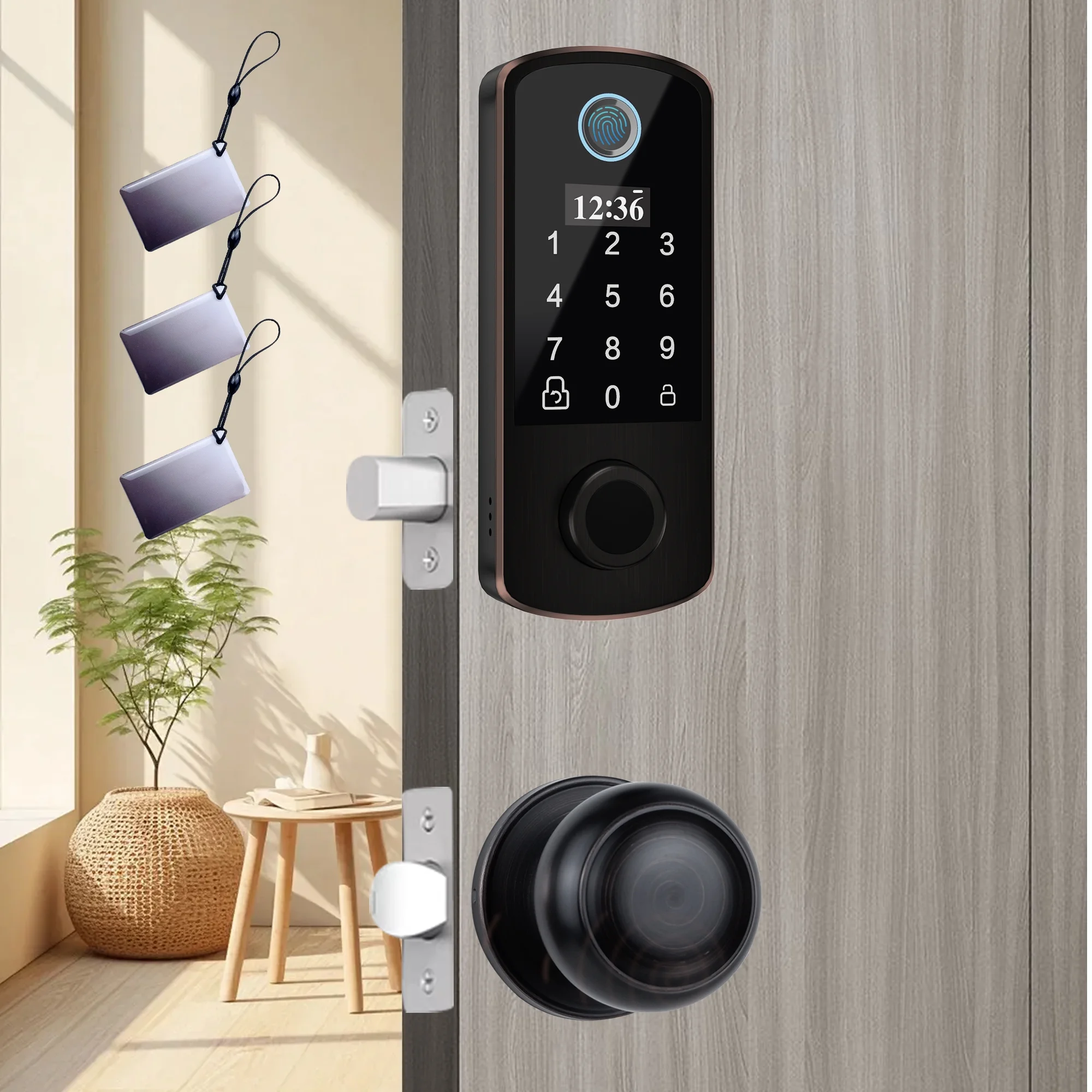 Smart Door Lock, Biometric Fingerprint, 300+ Users, OLED Display & Voice Guide, Keyless Entry, Front Door Lock Set, Electronic Keypad Deadbolt