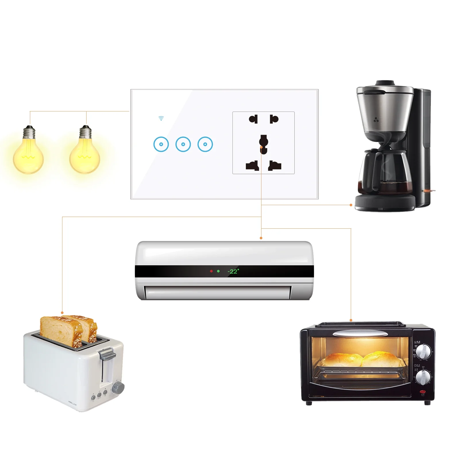 Smart Switch, Switch Compatible Outlet 1 Switch Outlet 1 Switch Remote Voice Wall Outlet 1 Outlet With 1 Voice Compatibility And 95-250v Wi-fi Enabled Pl Universal White 1