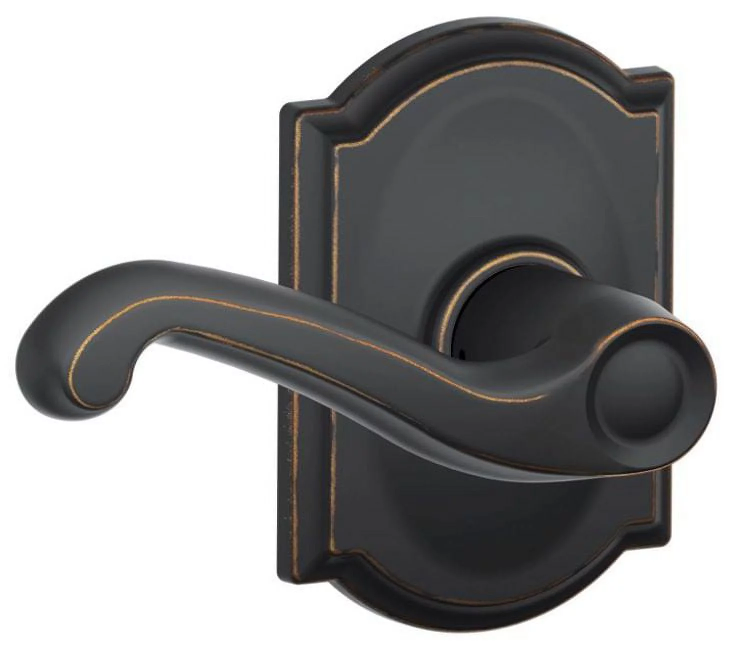 Schlage F10 FLA 716 CAM Camelot Collection Flair Passage Lever, Aged Bronze