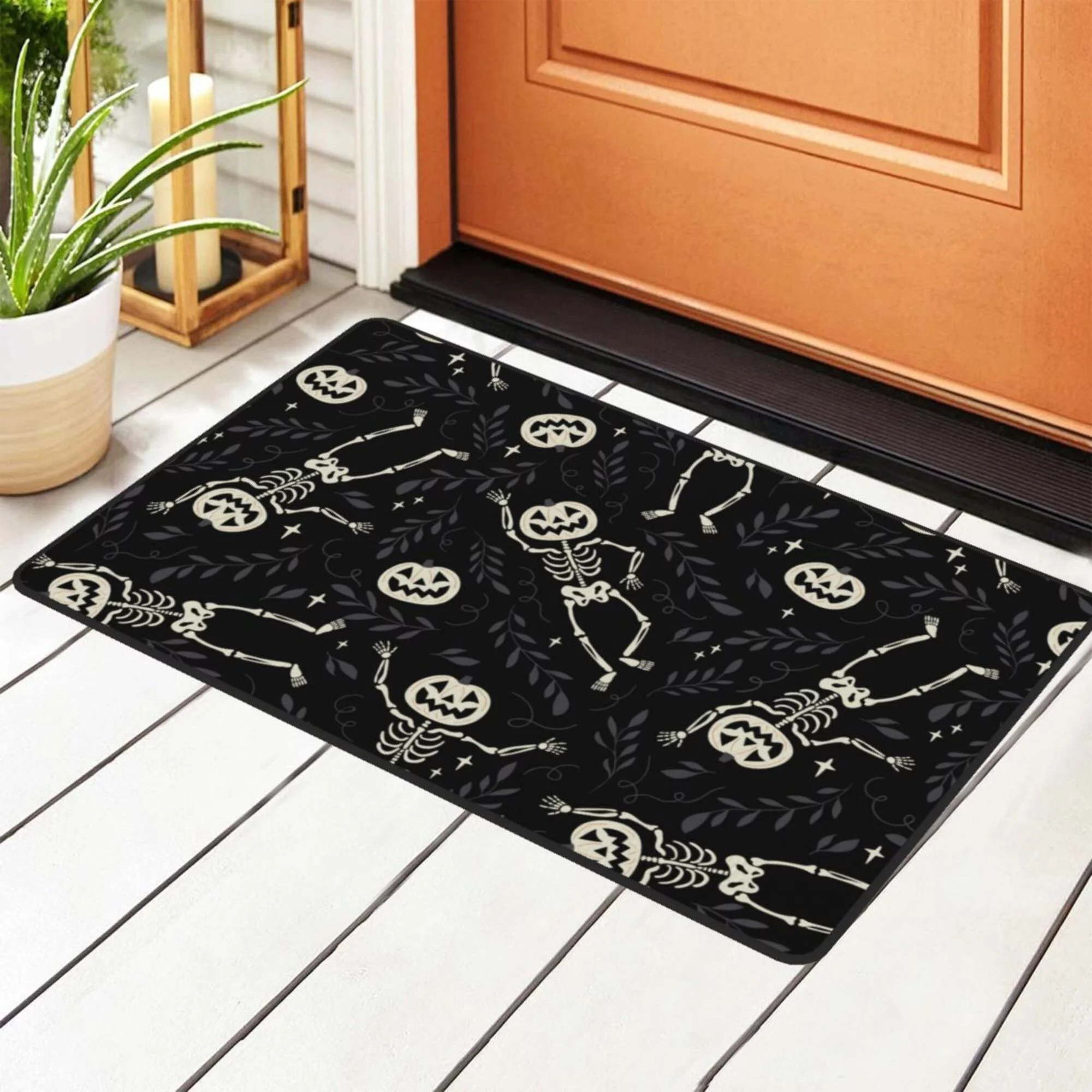 DouZhe Halloween Funny Pumpkin Skeletons Rugs Doormat, Non-Slip Machine Washable Carpets Floor Door Mat , 36