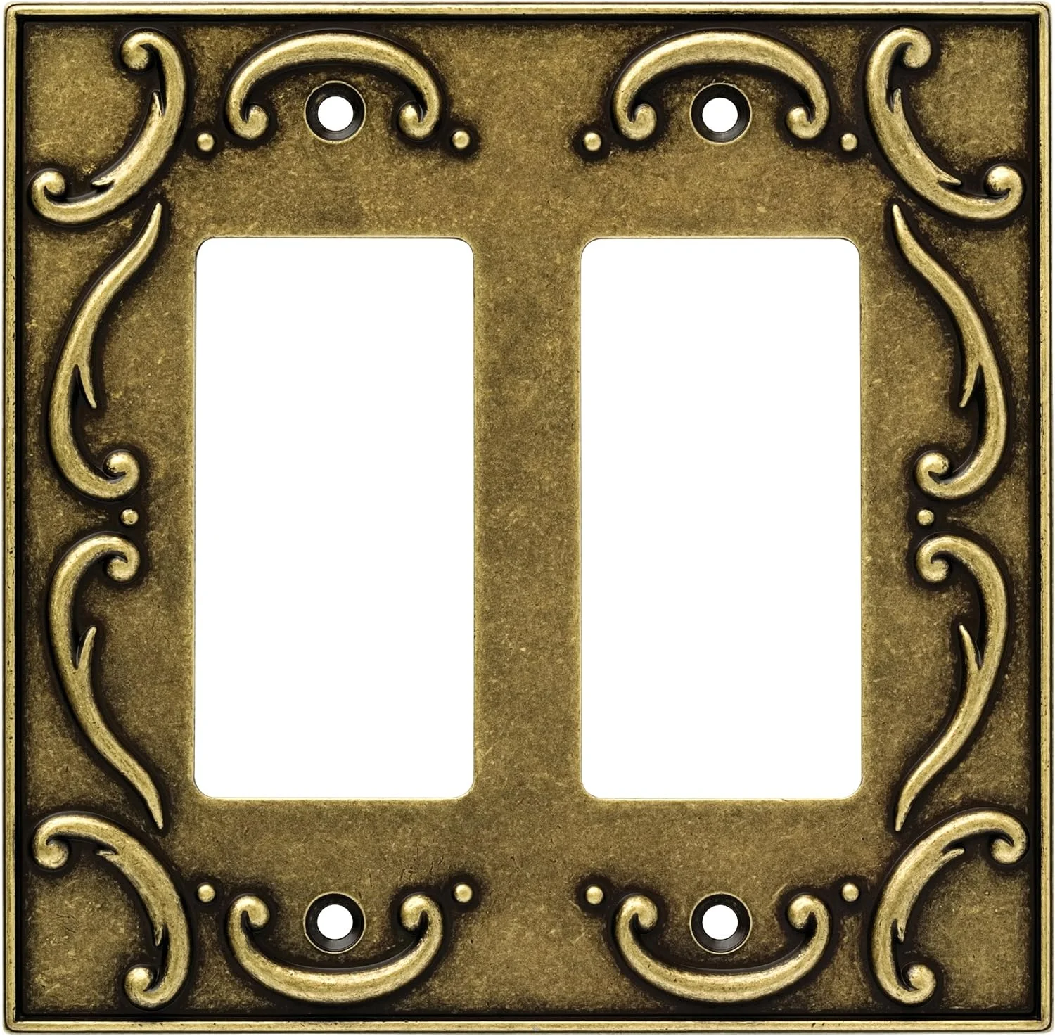 126385 French Lace Double Decorator Wall Plate / Switch Plate / Cover, Burnished Antique Brass