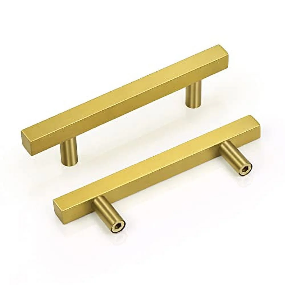 GOLDENTIMEHARDWARE 3 3/4 Inch Gold Cabinet Handles,20 Pack Brushed Brass Cabinet Pulls,Kitchen Handles for Cabinets and Drawers,Modern Square Gold Dresser Handles,6 Inch Overall Length