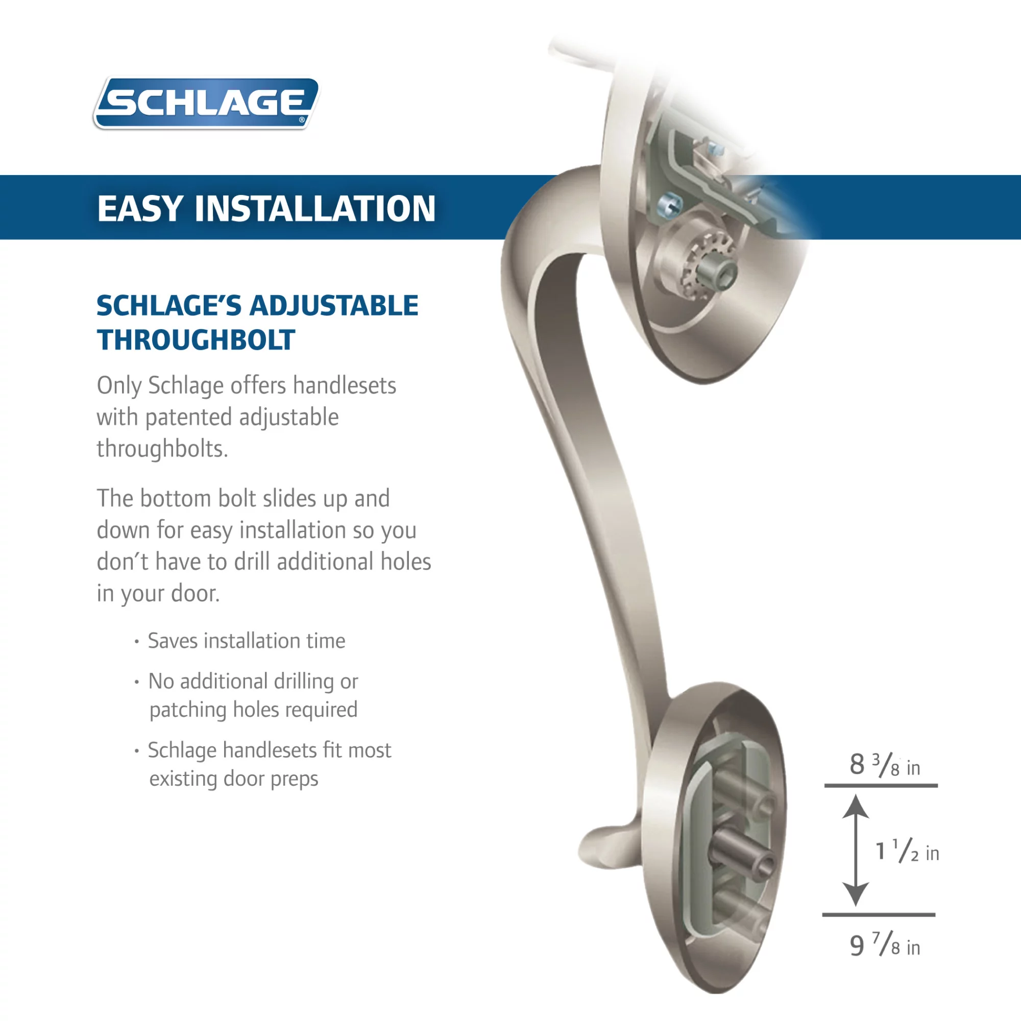 Schlage F62-Ply-Geo Plymouth Double Cylinder Handleset - Nickel