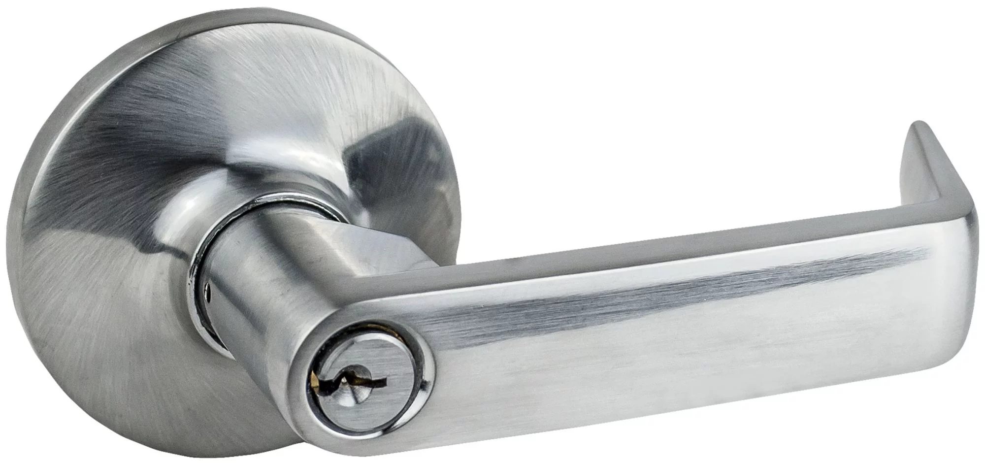 Global Door Controls Lever Handle Exit Device Trim with Entry Function in Satin Chrome Finish