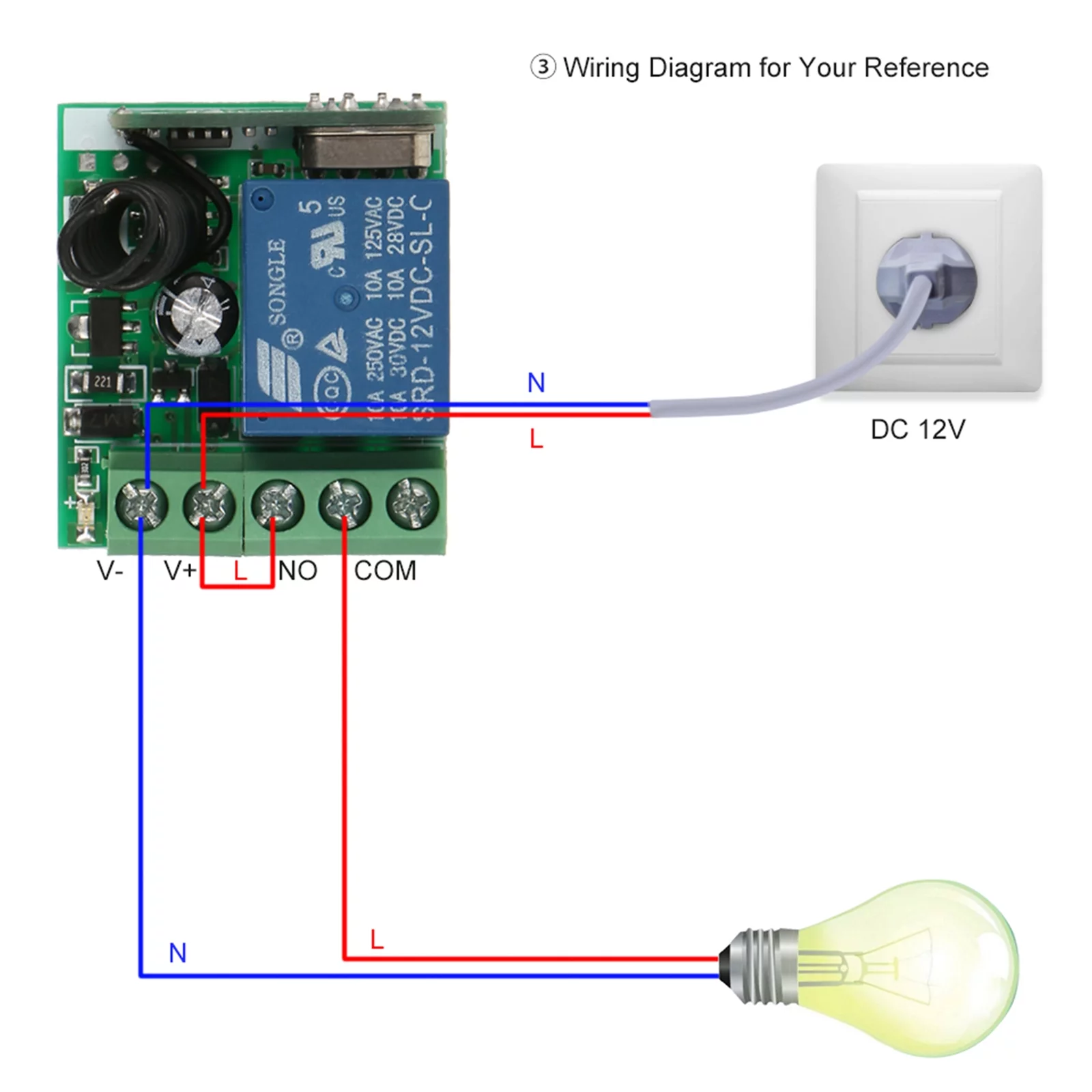 Carevas Smart Home 433Mhz DC 1CH&nbsp;Wireless Remote Switch Relay Receiver Universal Remote Control Switch Module and RF Remote Controls 1527