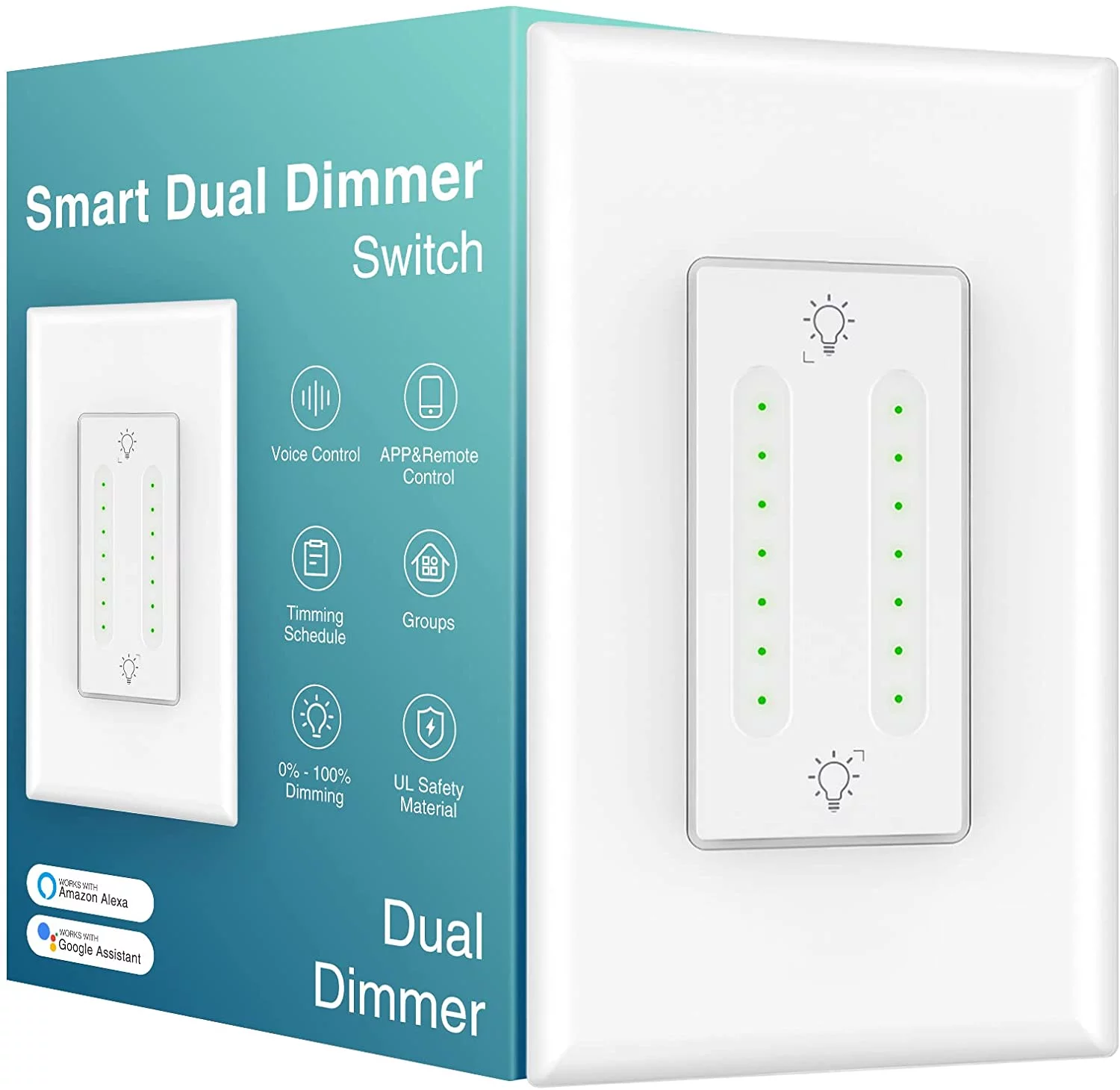 Smart Dimmer Switch, Smart Dual Dimmer Switch WiFi Smart Light Switch Works with Alexa and Google Home, Neutral Wire Required, Remote & Voice Control, Single-Pole(1 Pack)