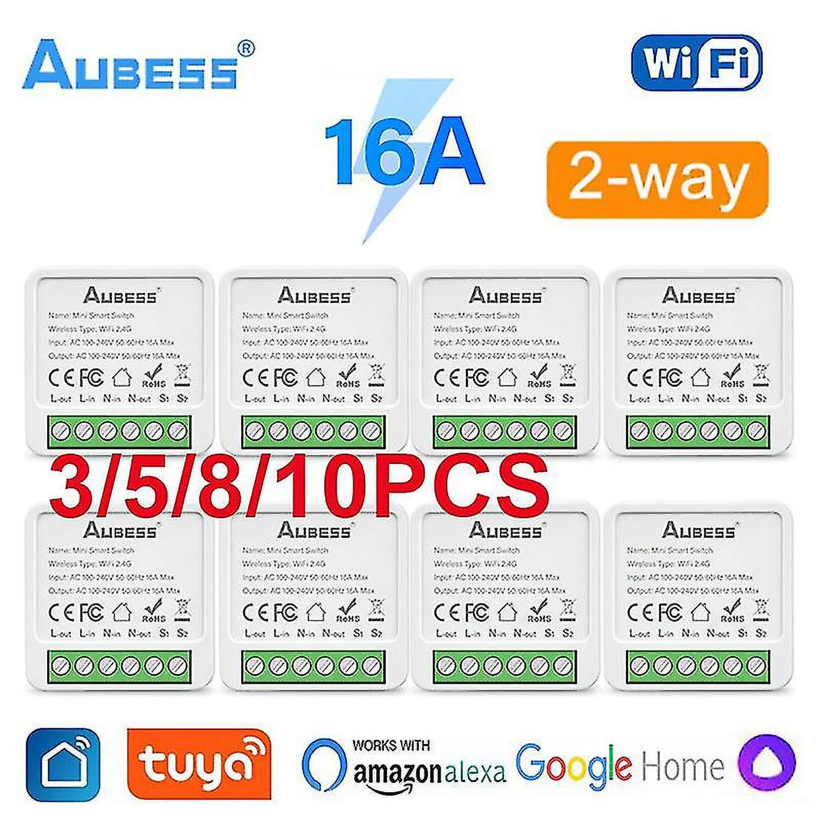Tuya Smart Wifi Switch 16a 2 Way Control Switches Mini Smart Breaker Smart Life Control Support Alexa Google Home Yandex Alice
