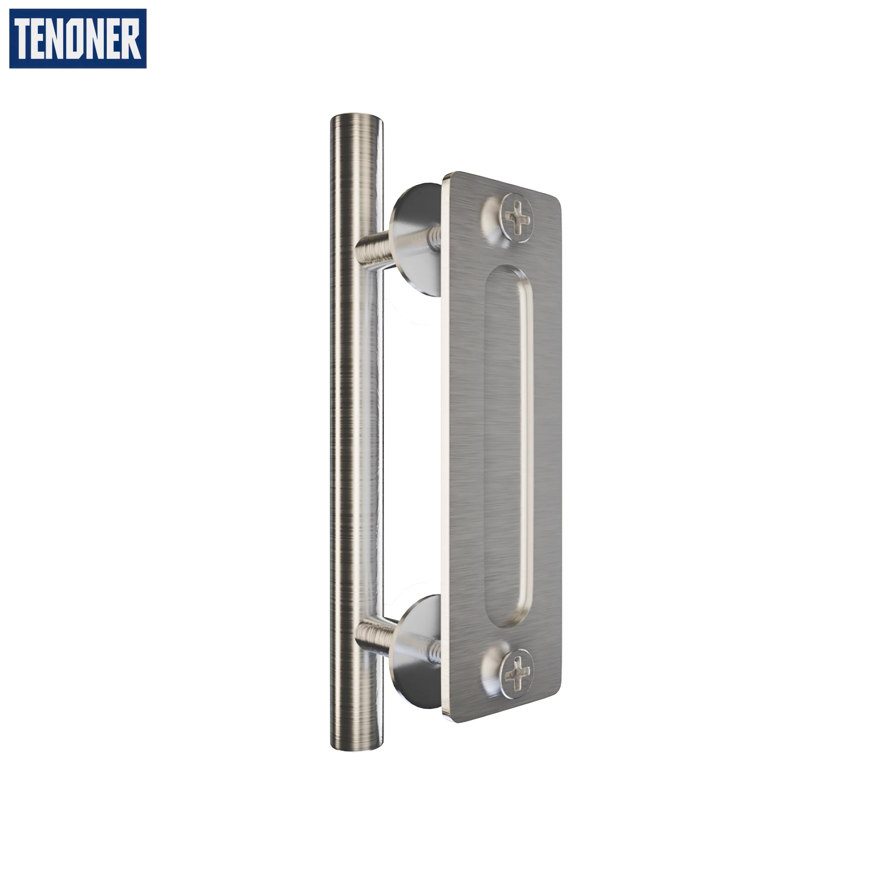 TENONER Sliding Barn Door Handle Hardware 12-inch Set, Round Stainless Steel Material, for Closet or Wood Door