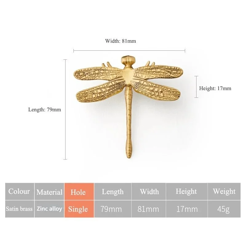 Modern Zinc Alloy Furniture Handles Dragonfly Shaped Kitchen Cabinets Handle Single Hole Drawers Knobs Gold Cabinet Door Handles Gold