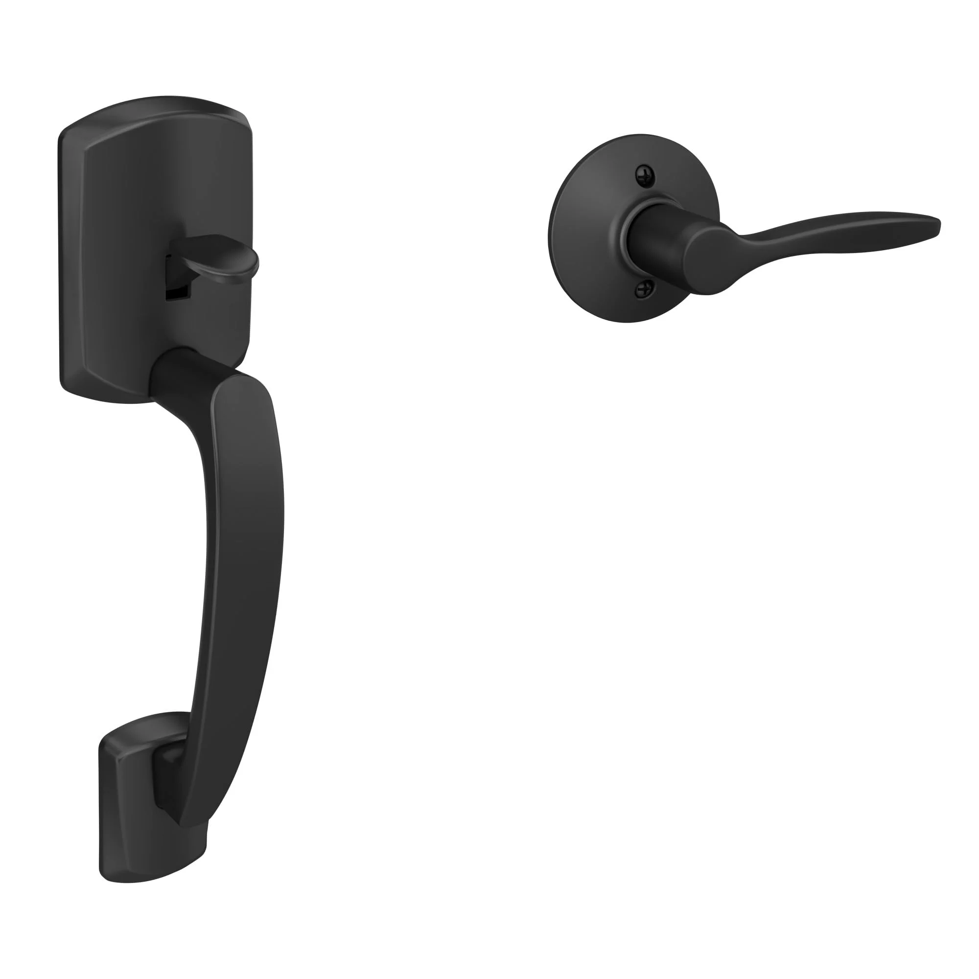 Schlage FE285GRW622DELLH Greenwich Front Entry Handleset with Left Handed Delfayo Door Lever Lower Half Grip, Matte Black