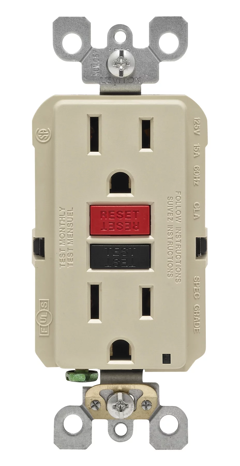 Leviton GFNT1-0RI Smartlockpro 15 Amps 125 V Duplex Ivory Gfci Outlet 5-15R
