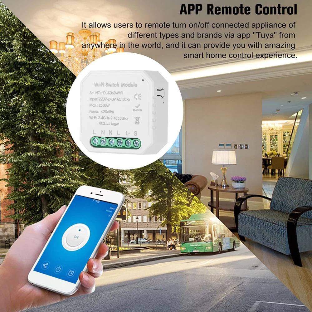 Carevas DIY One Way Smart Switch Small Body APP Remote Control WiFi Switch Timer Switch Compatible With HomeNest &