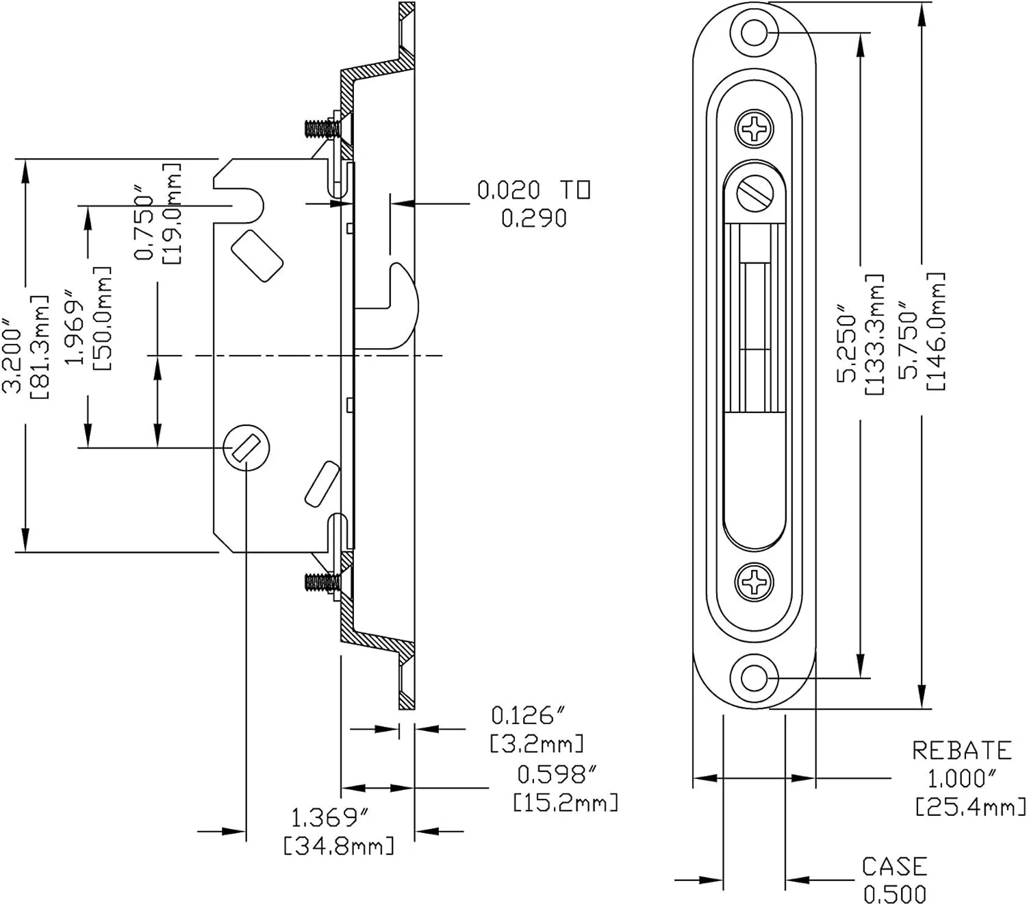 Security Sliding Patio Door Mortise Lock With Recessed Adaptor