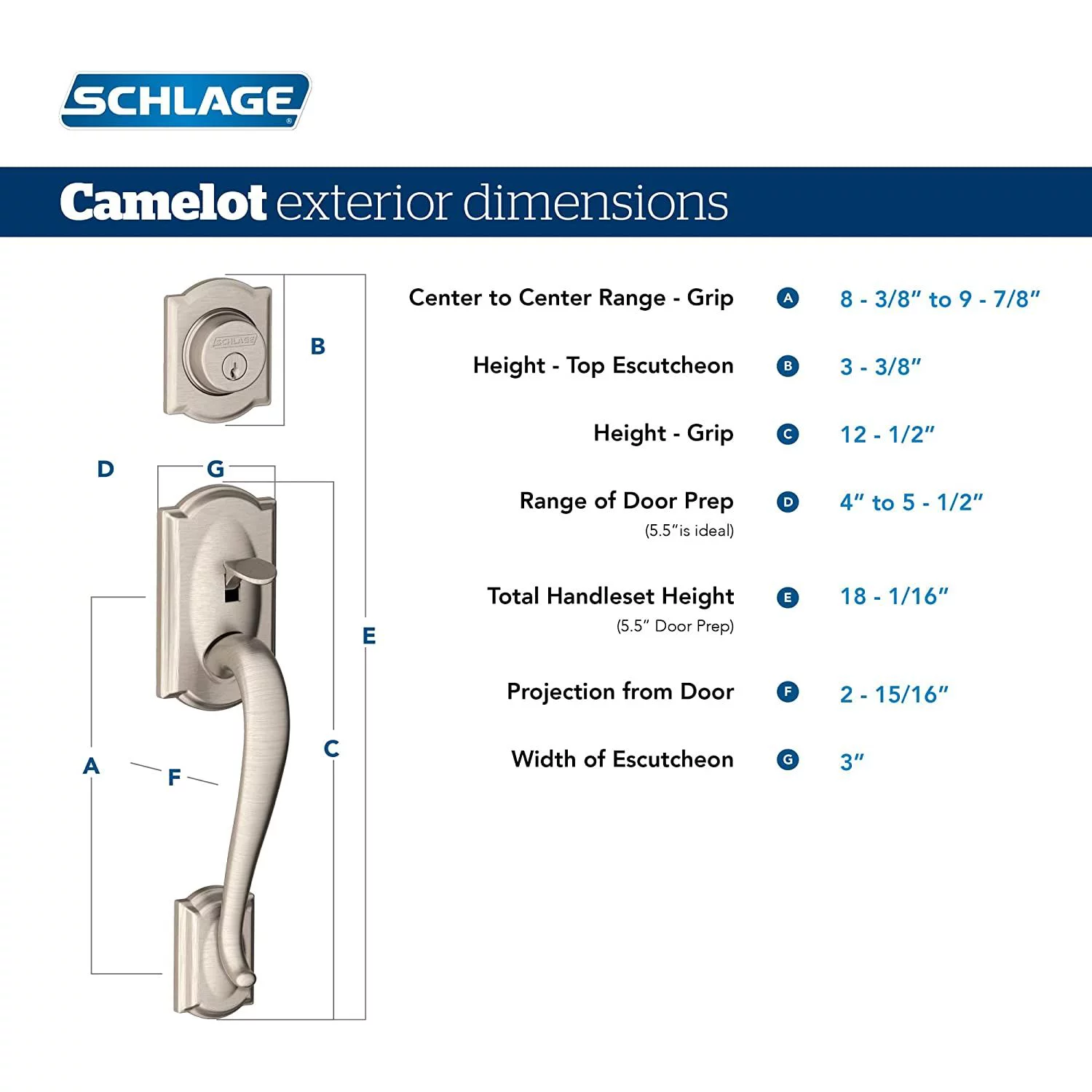 Schlage Camelot Single Cylinder Handleset and Georgian Knob, Aged Bronze (F60 V CAM 716 GEO)
