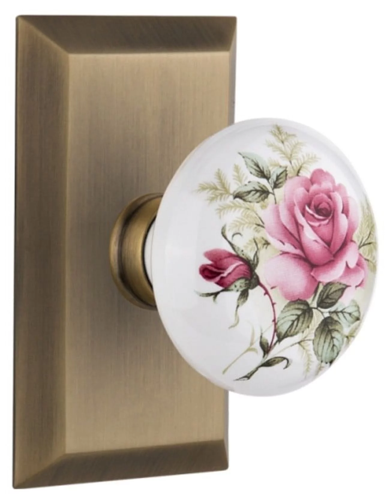 Nostalgic Warehouse Sturos_Sd_Nk Rose Porcelain Solid Brass Single Dummy Door Knob - Brass