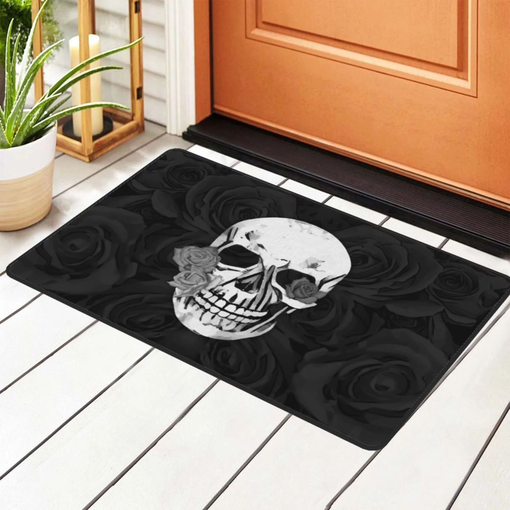 XMXY Area Rugs Doormat Outdoor Entrance, Aged Floral Skeleton Print Facecloth Non-slip Floor Mat Rug for Living Room Kitchen Sink Area Indoor,36