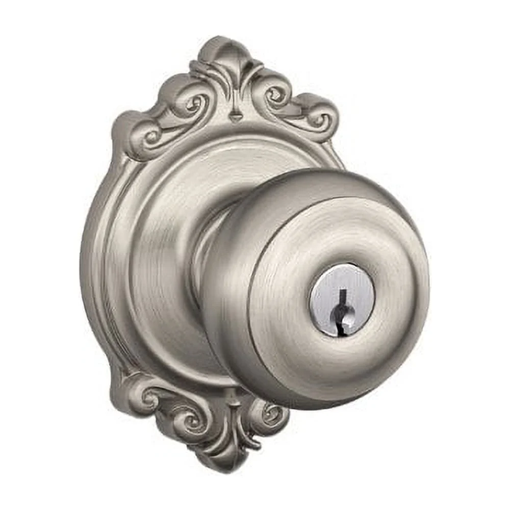 Schlage Lock Company F51AGEO619BRK F51A Georgian 619 BRK Brookshire Deco Rose Entry Door Lock Satin Nickel